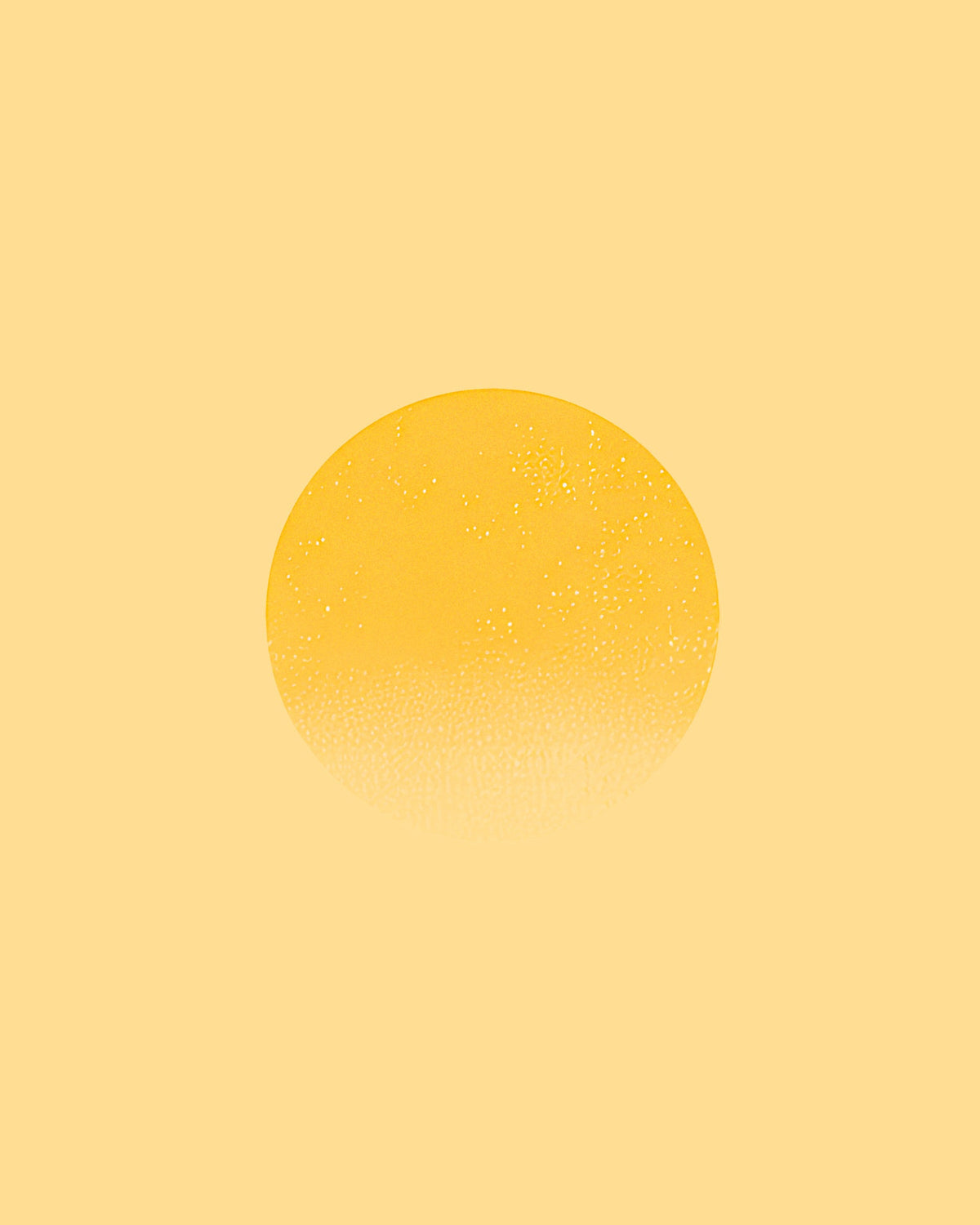 Minimalist poster of a single golden sun dissolving into speckles on a pale yellow background