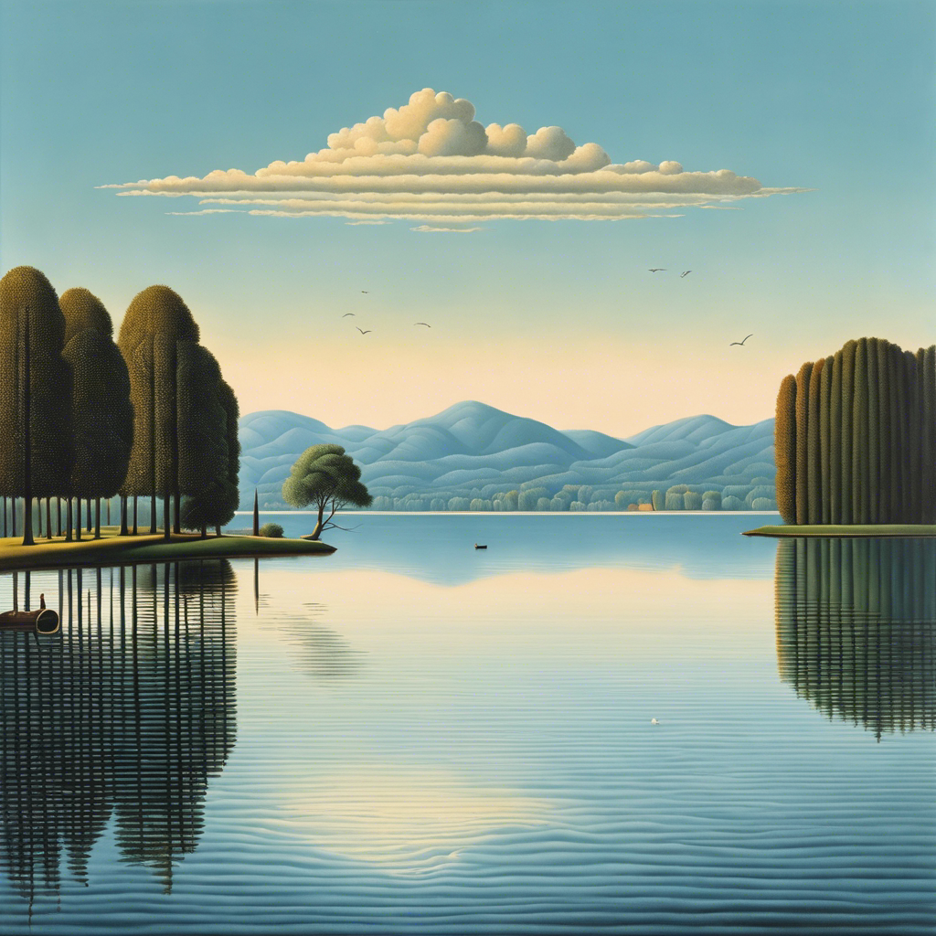 Surrealismo belga, reflexos no Lago - Poster