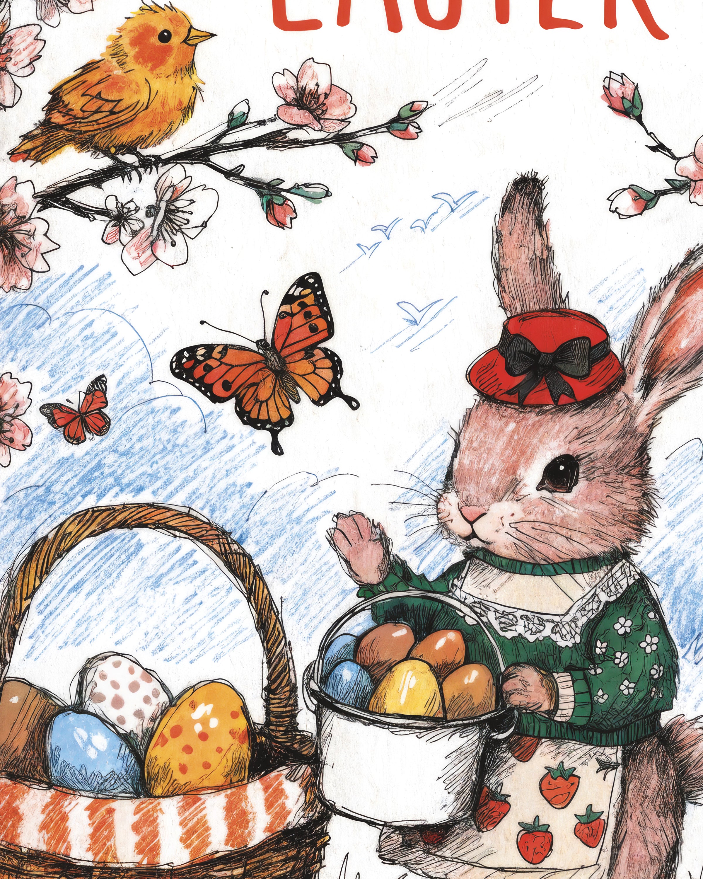 Pôster Coelho da Páscoa Feliz no Jardim em Flor