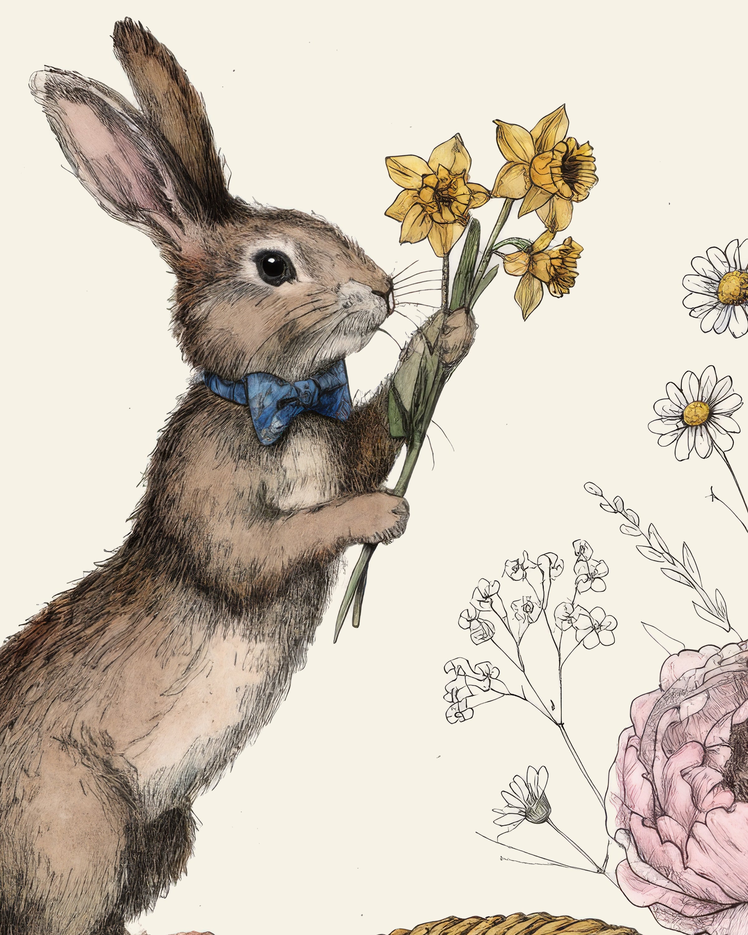 Impressão de Arte Coelho de Gravata Borboleta com Cesto de Páscoa - Poster