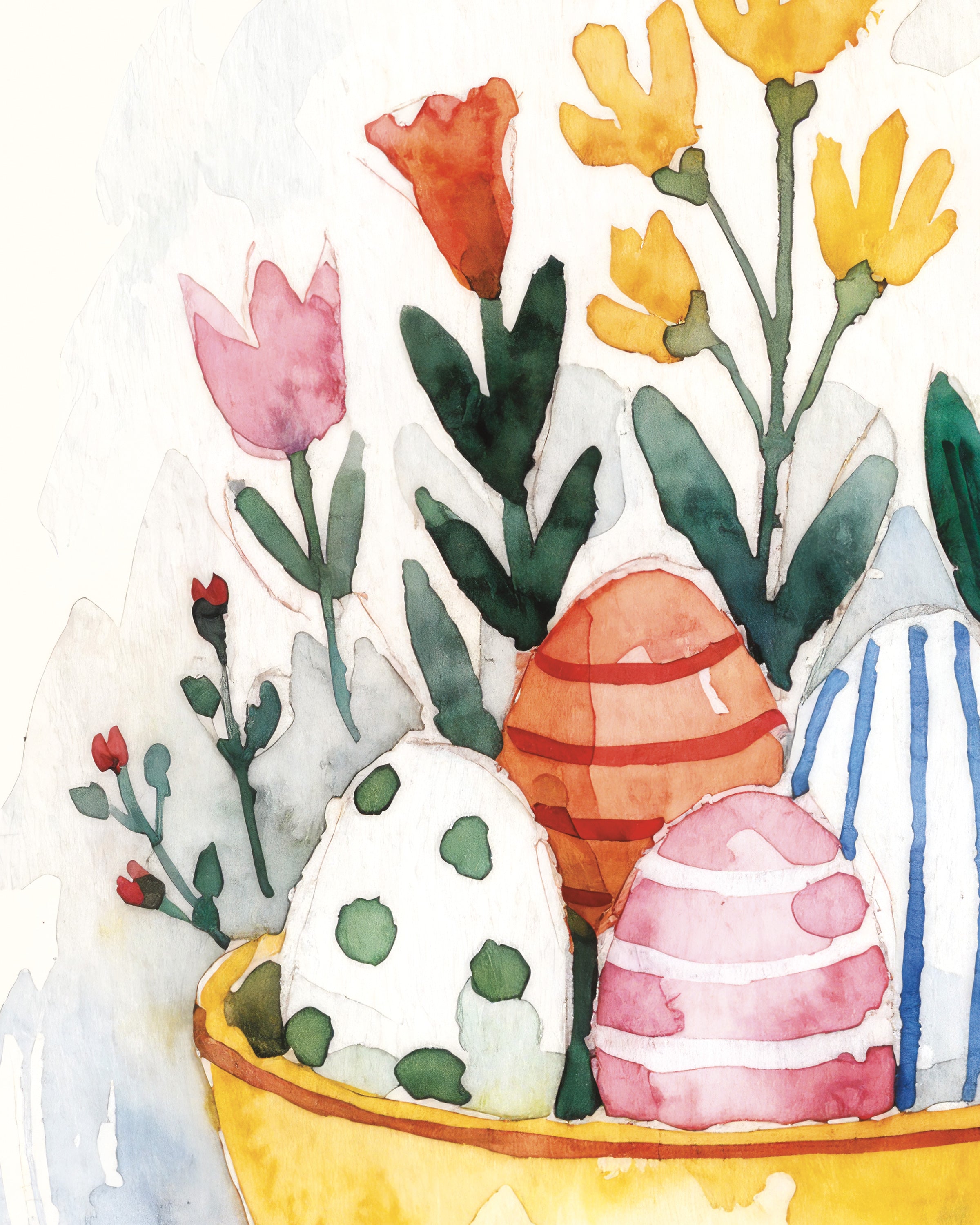 Ovos de Páscoa na Tigela Amarela Pôster em Aquarela