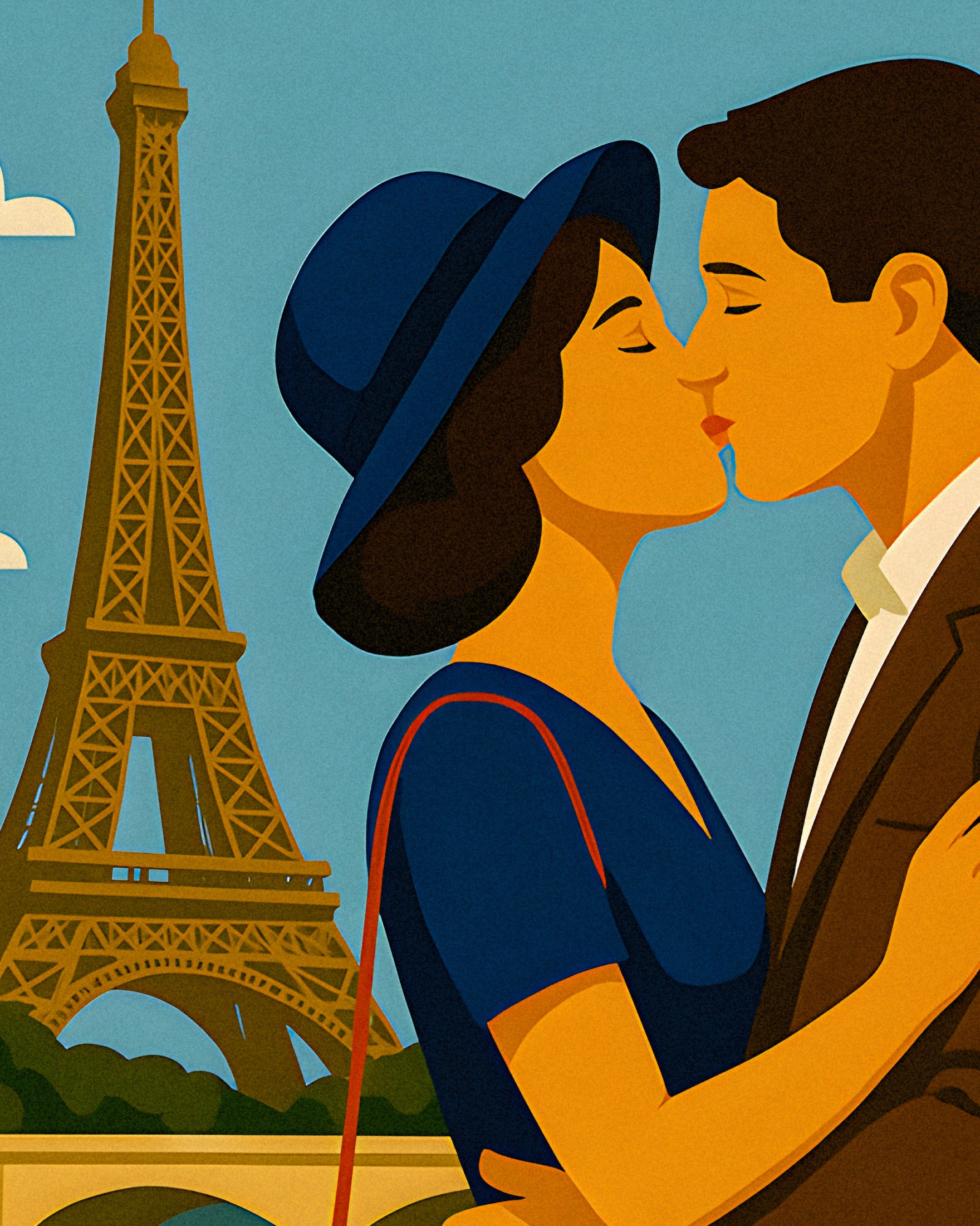 Pôster Paris Lovers – Ilustração Romântica em Estilo Vintage Poster
