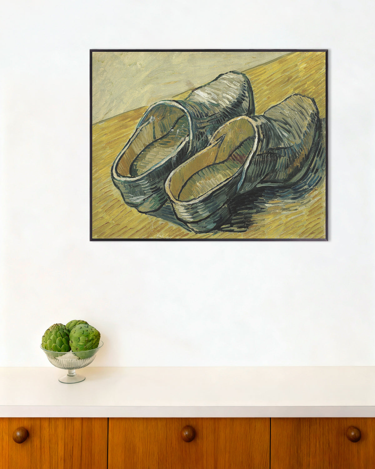 Poster de Um par de tamancos de couro (1888), de Vincent van Gogh, com moldura metálica