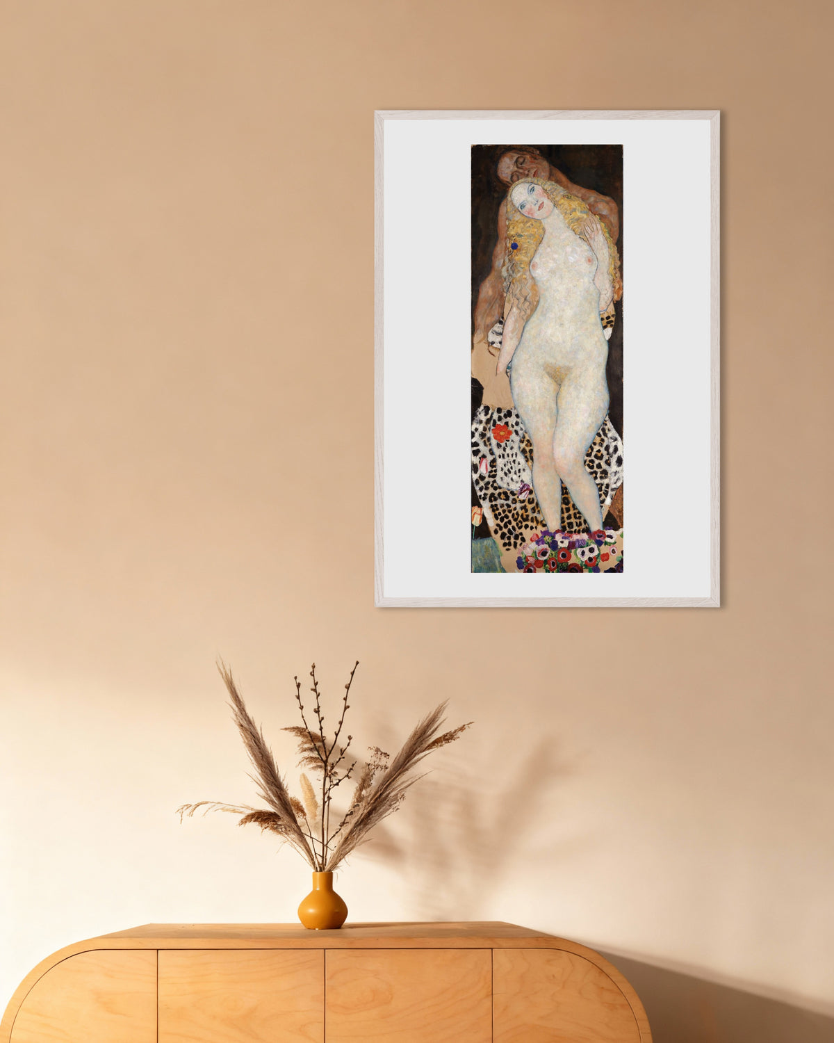 Poster Adão e Eva (1917–1918), de Gustav Klimt, com moldura de madeira branca