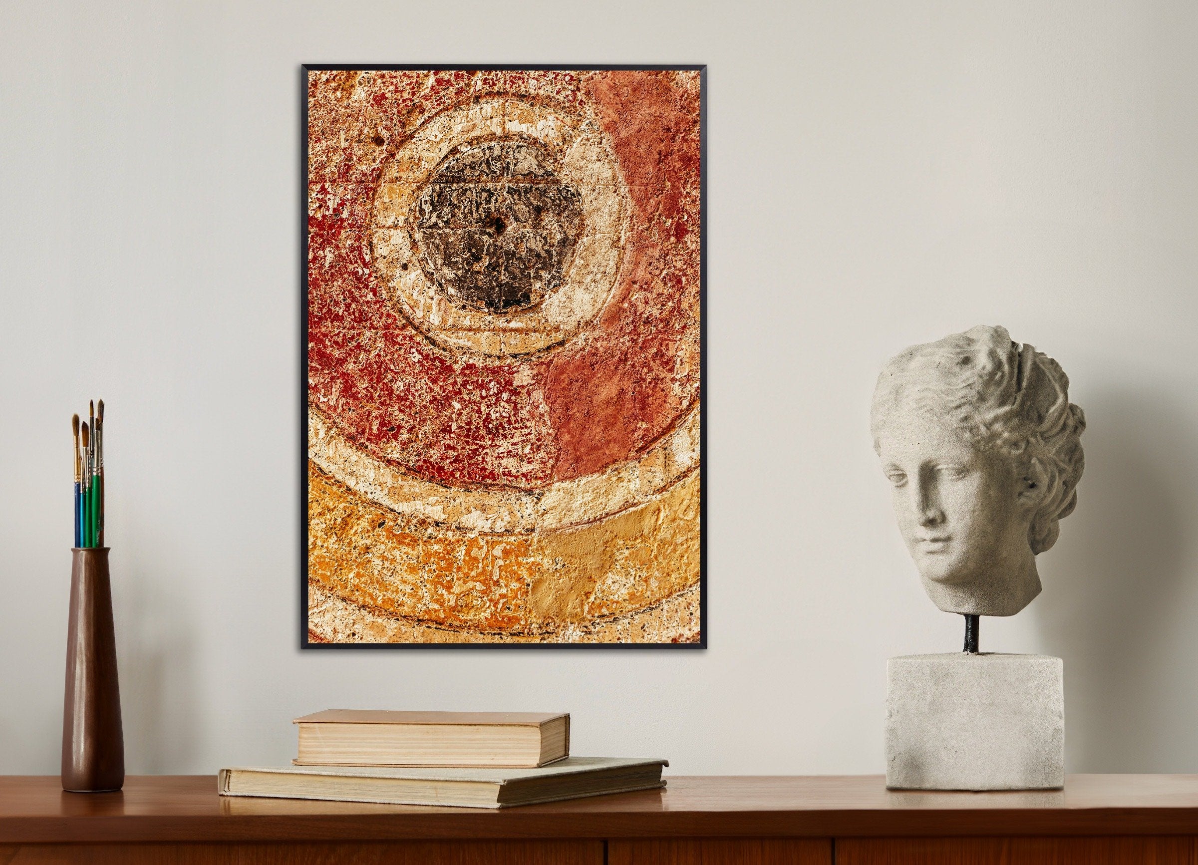 Poster of Ancient Pompeii Wall Detail - Weathered Fresco Art Print, with metal frame