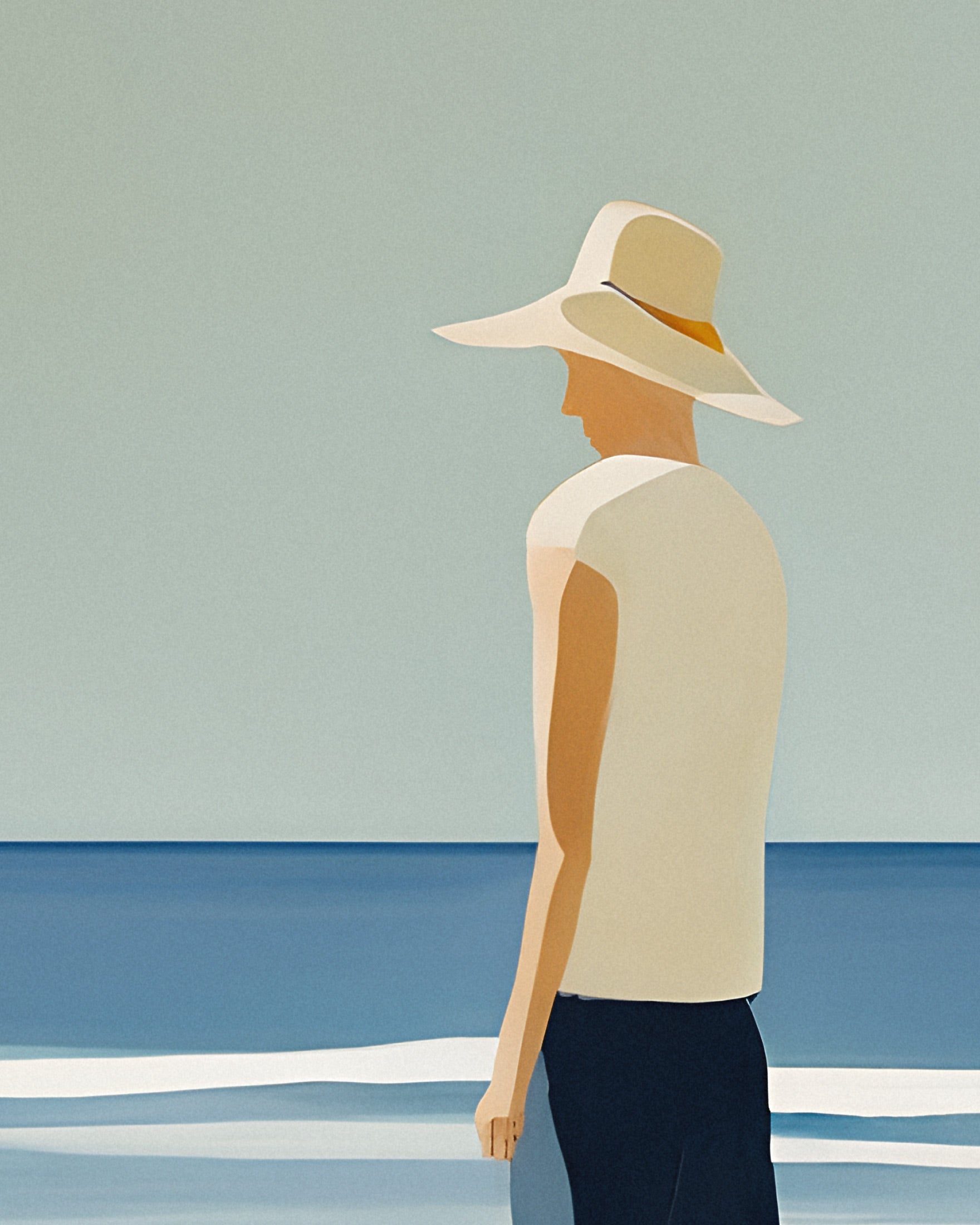 André na praia, retrato - Impressão de arte costeira minimalista Poster