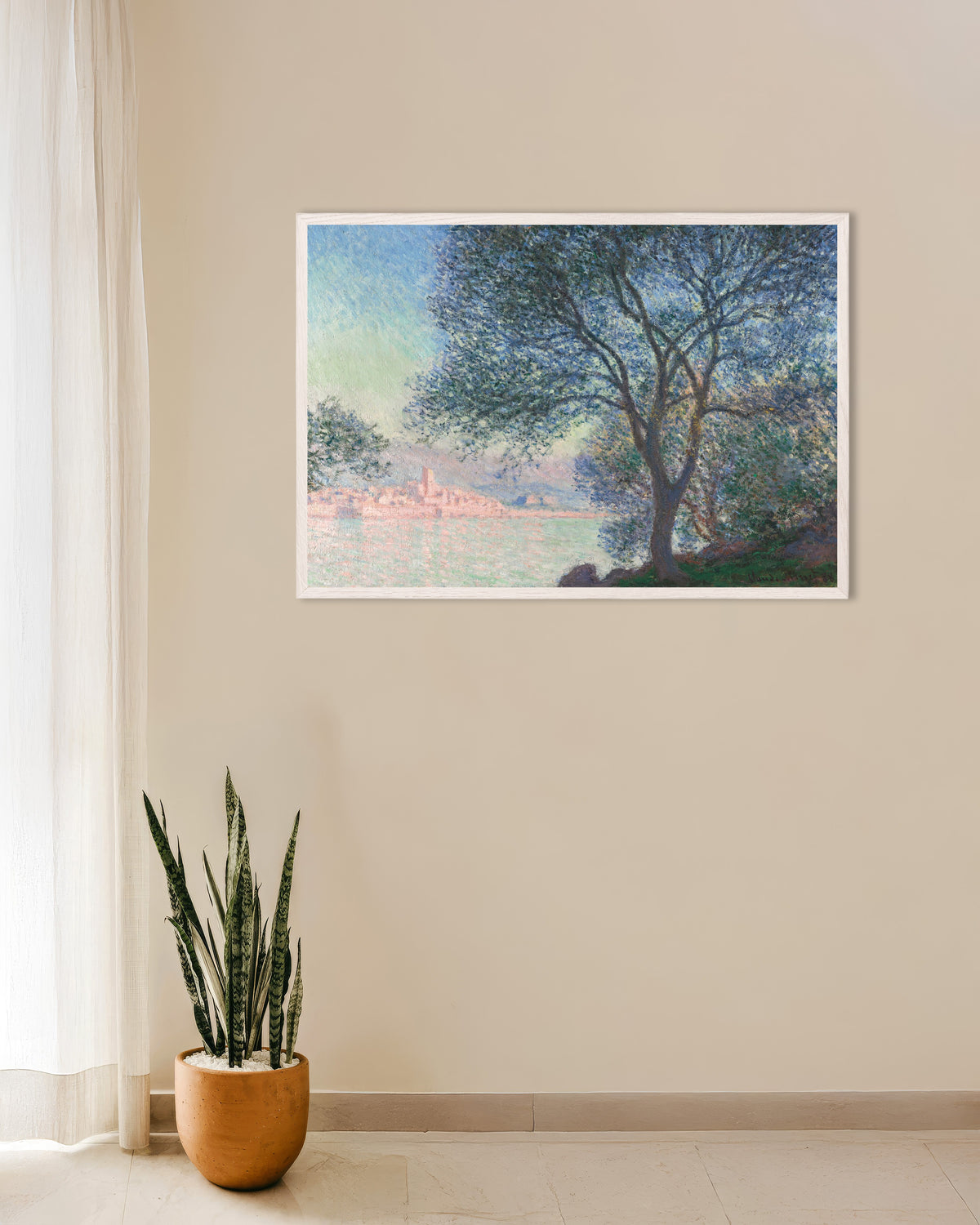 Poster Antibes Vista de La Salis (1888), de Claude Monet, com moldura de madeira branca
