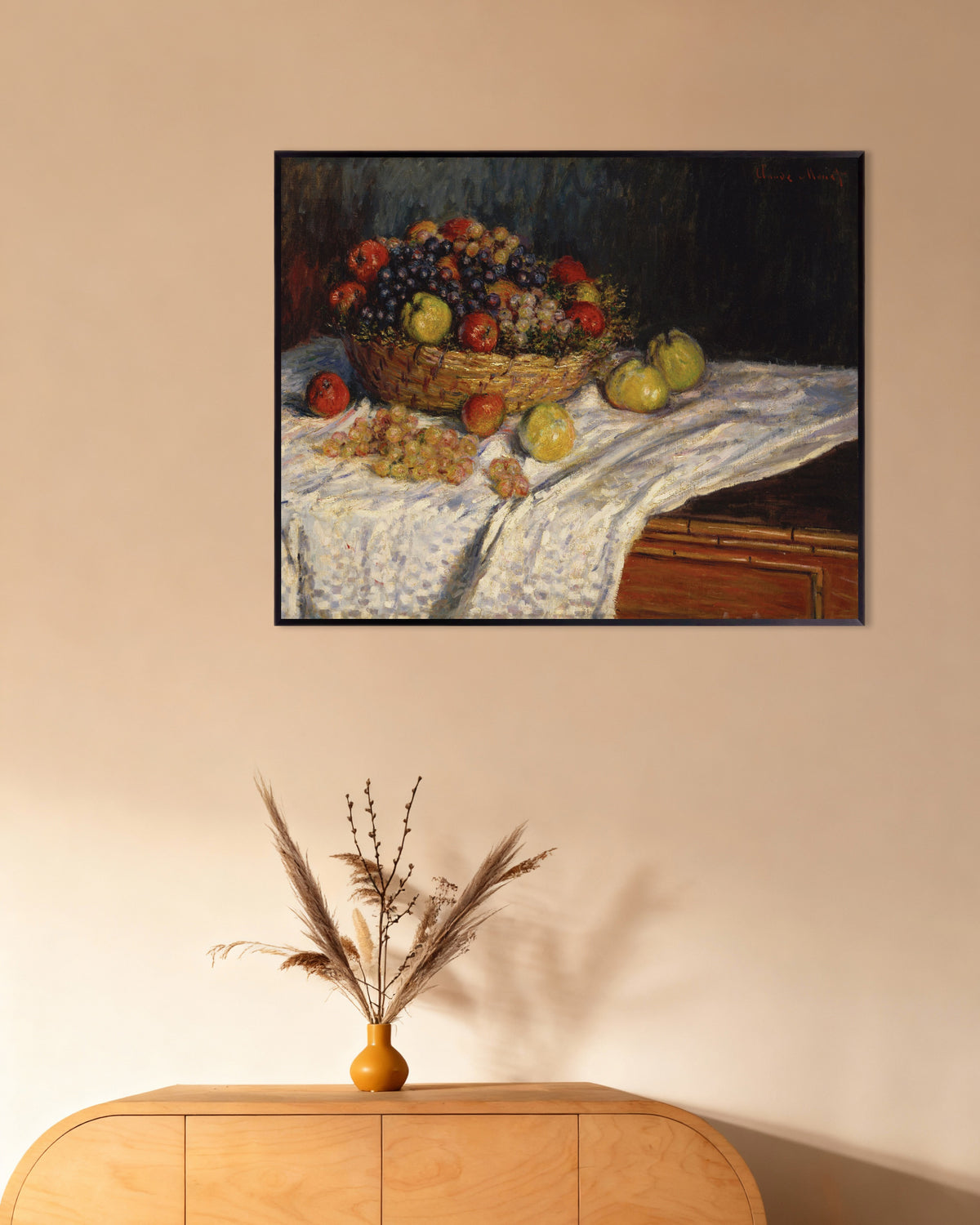 Poster Maçãs e Uvas (1879–1880), de Claude Monet, com moldura de metal
