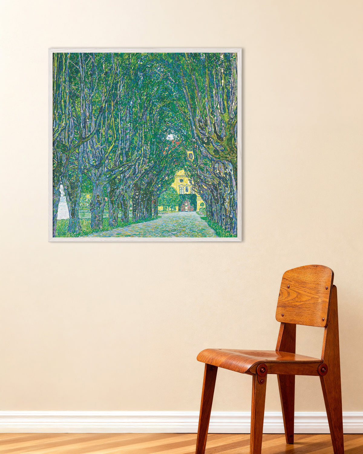 Poster Alameda para o Castelo de Kammer (1912), de Gustav Klimt, com moldura de madeira branca