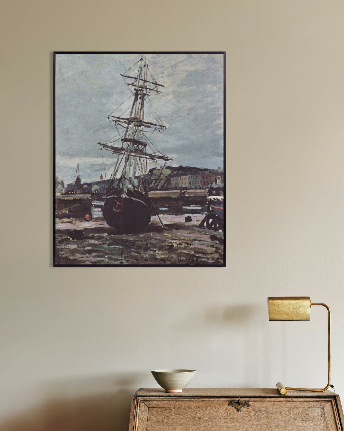 Poster Barco Encalhado em Fécamp (1868), de Claude Monet, com moldura de metal