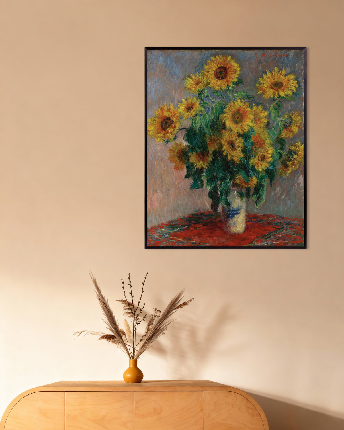 Poster Ramo de Girassóis (1881), de Claude Monet, com moldura de metal