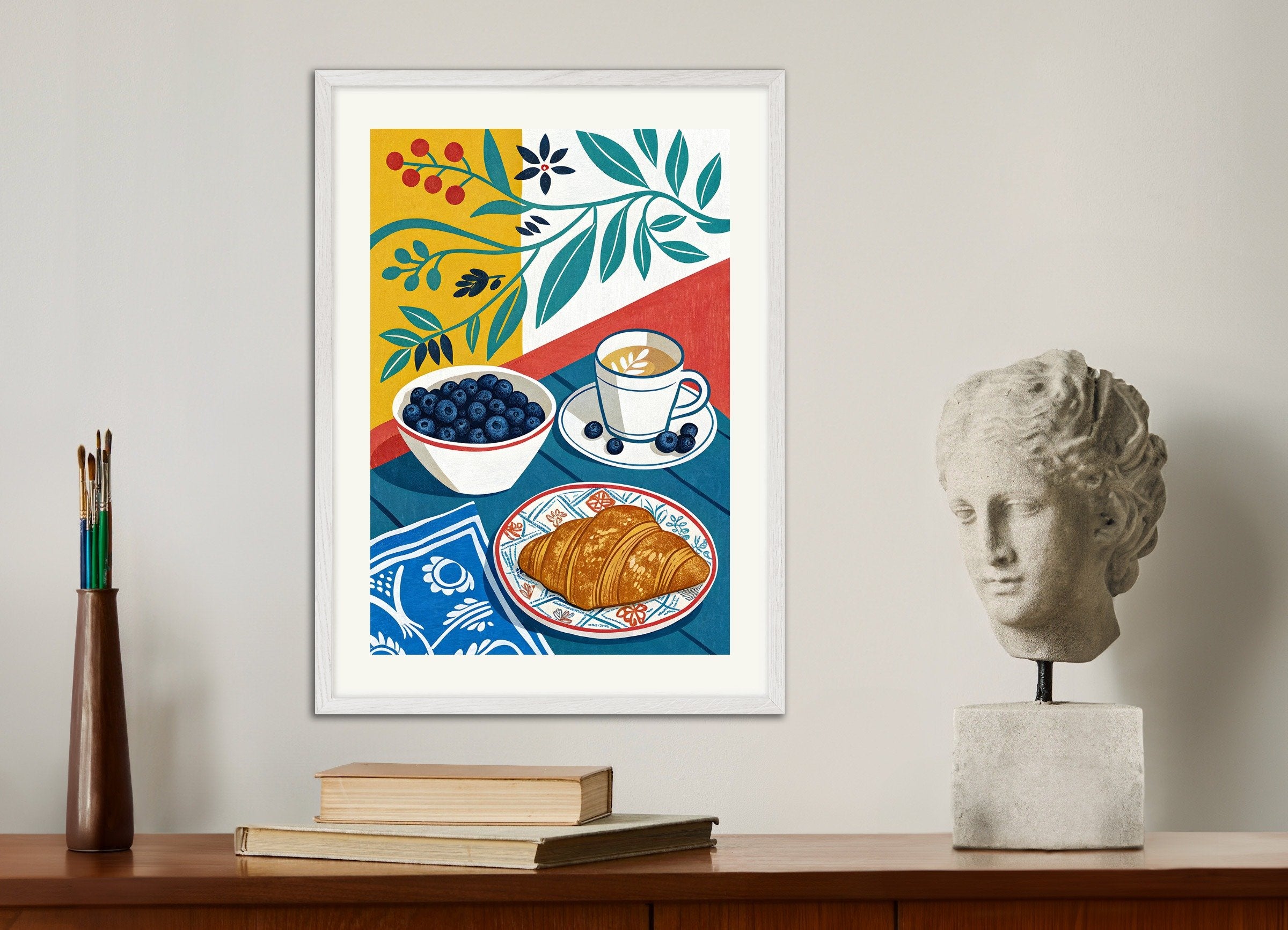 Poster of Breakfast poster, with white wooden frame