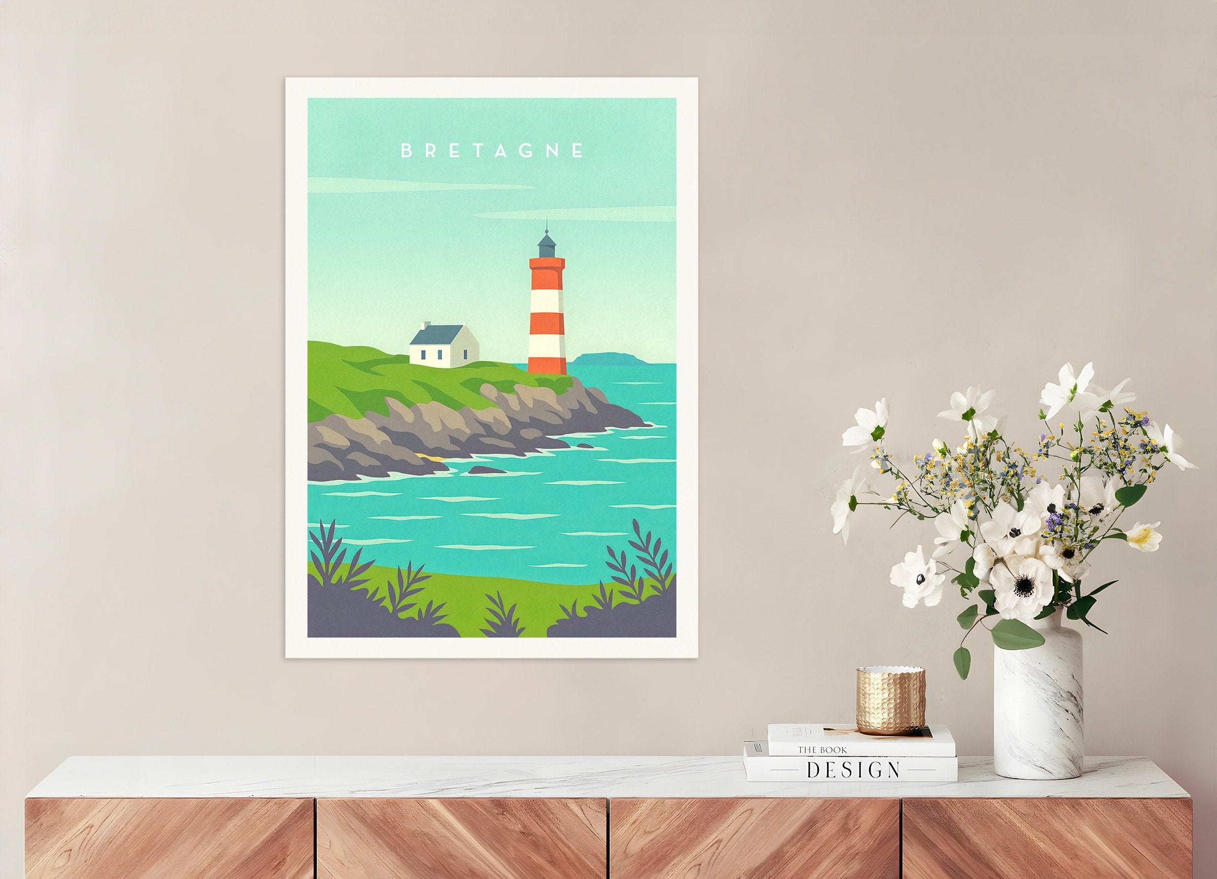 Poster of Brittany Lighthouse Poster - Coastal France Travel Art Print