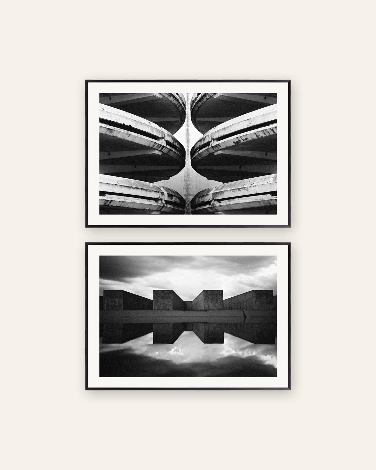 Posters brutalistas, conjunto de 2: simetria, com molduras de metal preto