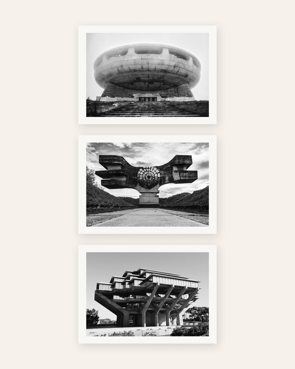 Posters brutalistas, conjunto de 3: monumentos de betão, sem moldura