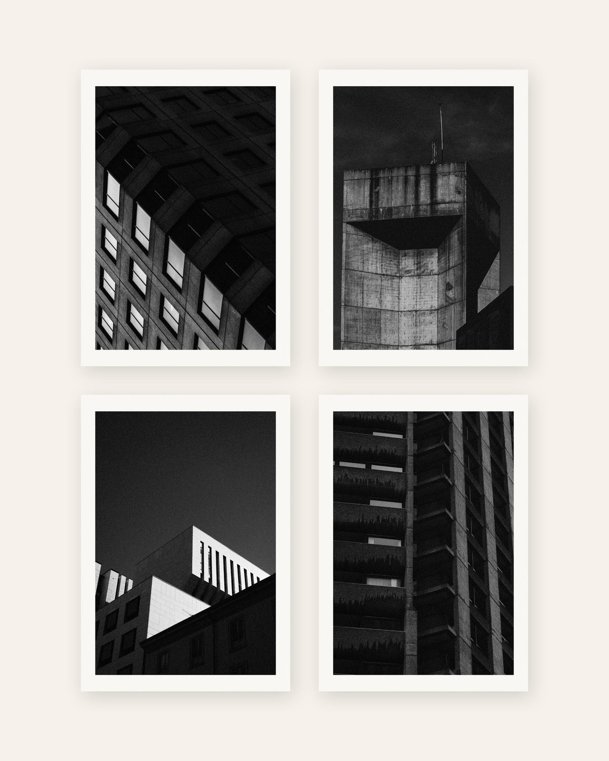Posters brutalistas, conjunto de 4: o betão à noite, sem moldura