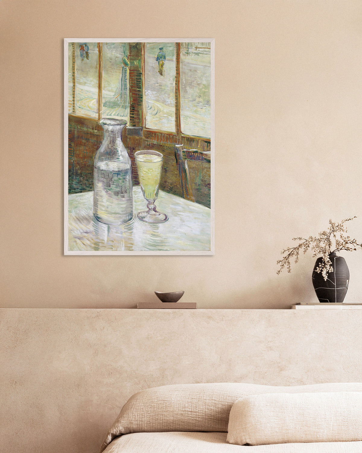 Poster de Mesa de café com absinto (1887), de Vincent van Gogh, com moldura de madeira branca