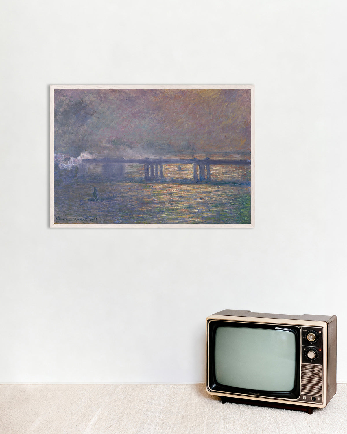 Poster A Ponte de Charing Cross (1903), de Claude Monet, com moldura de madeira branca