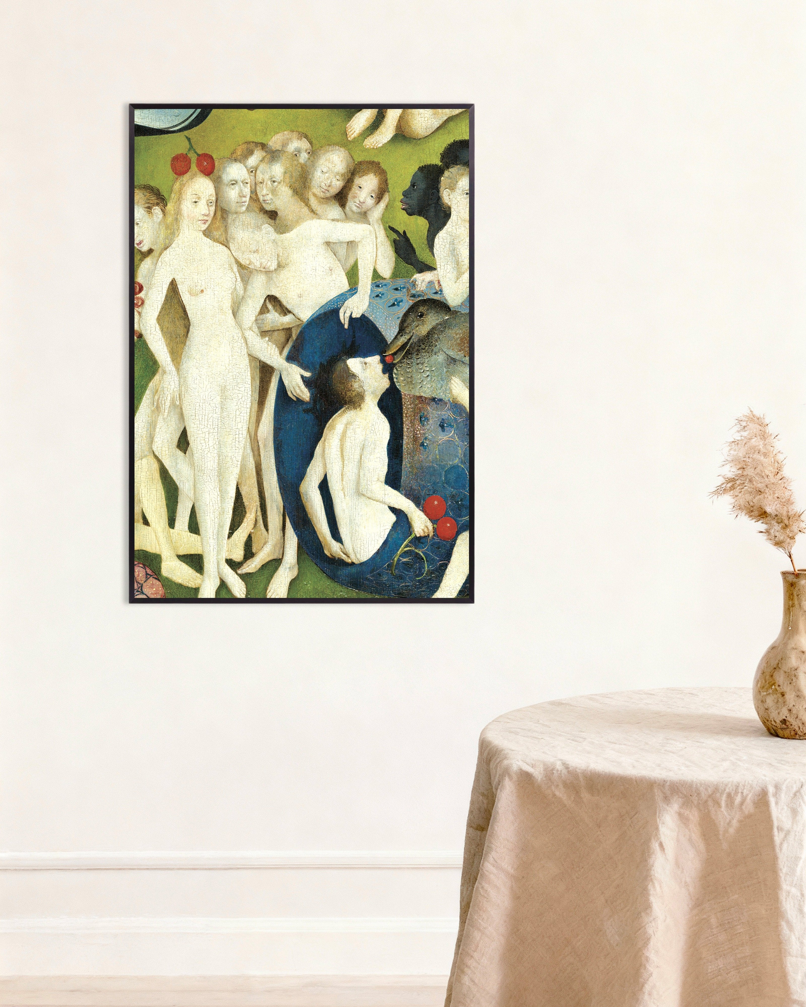 Poster of Cherry head and the giant duck - Detail from The Garden of Earthly Delights, with metal frame