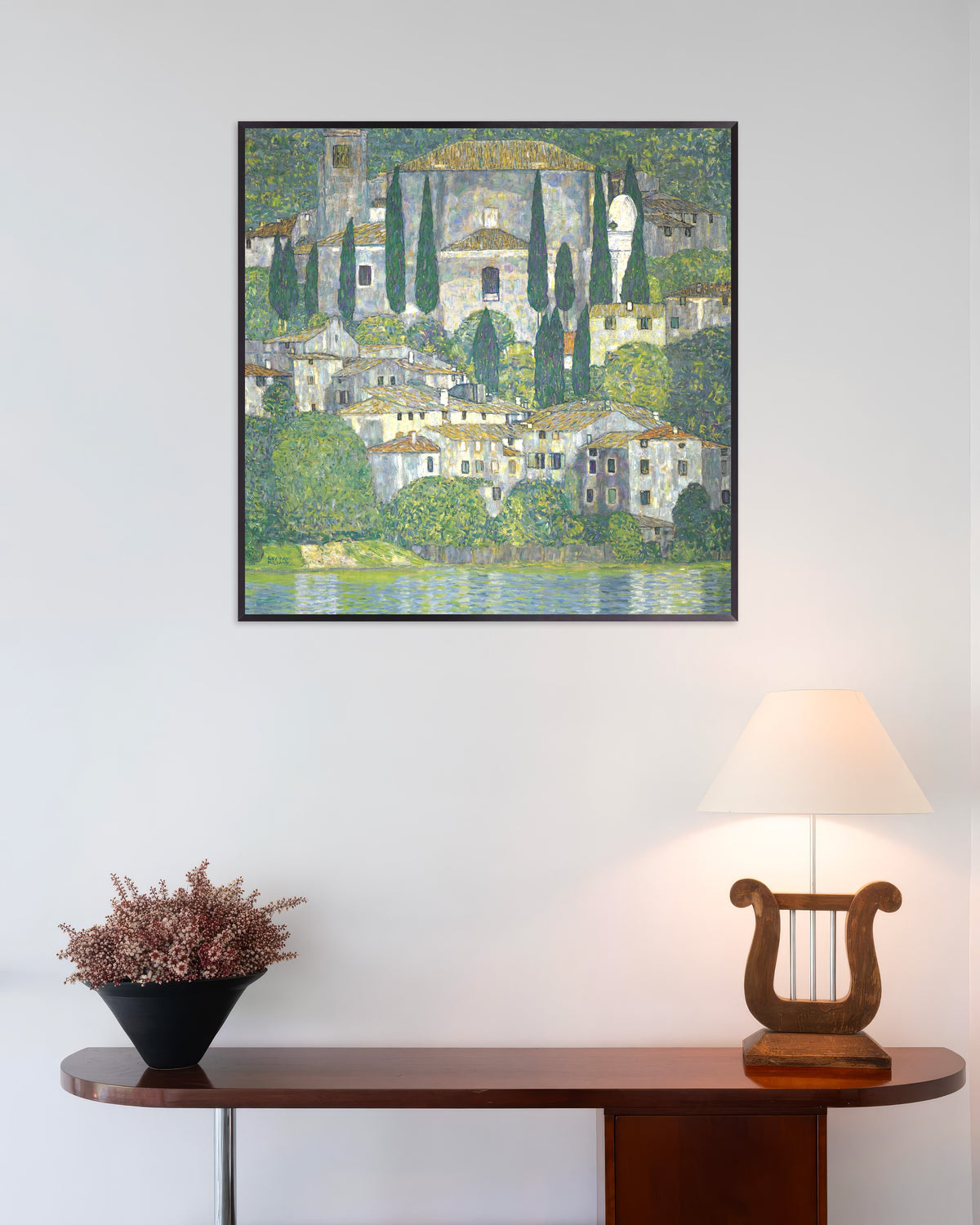 Poster Igreja em Cassone (Paisagem com Ciprestes) (1913), de Gustav Klimt, com moldura de metal