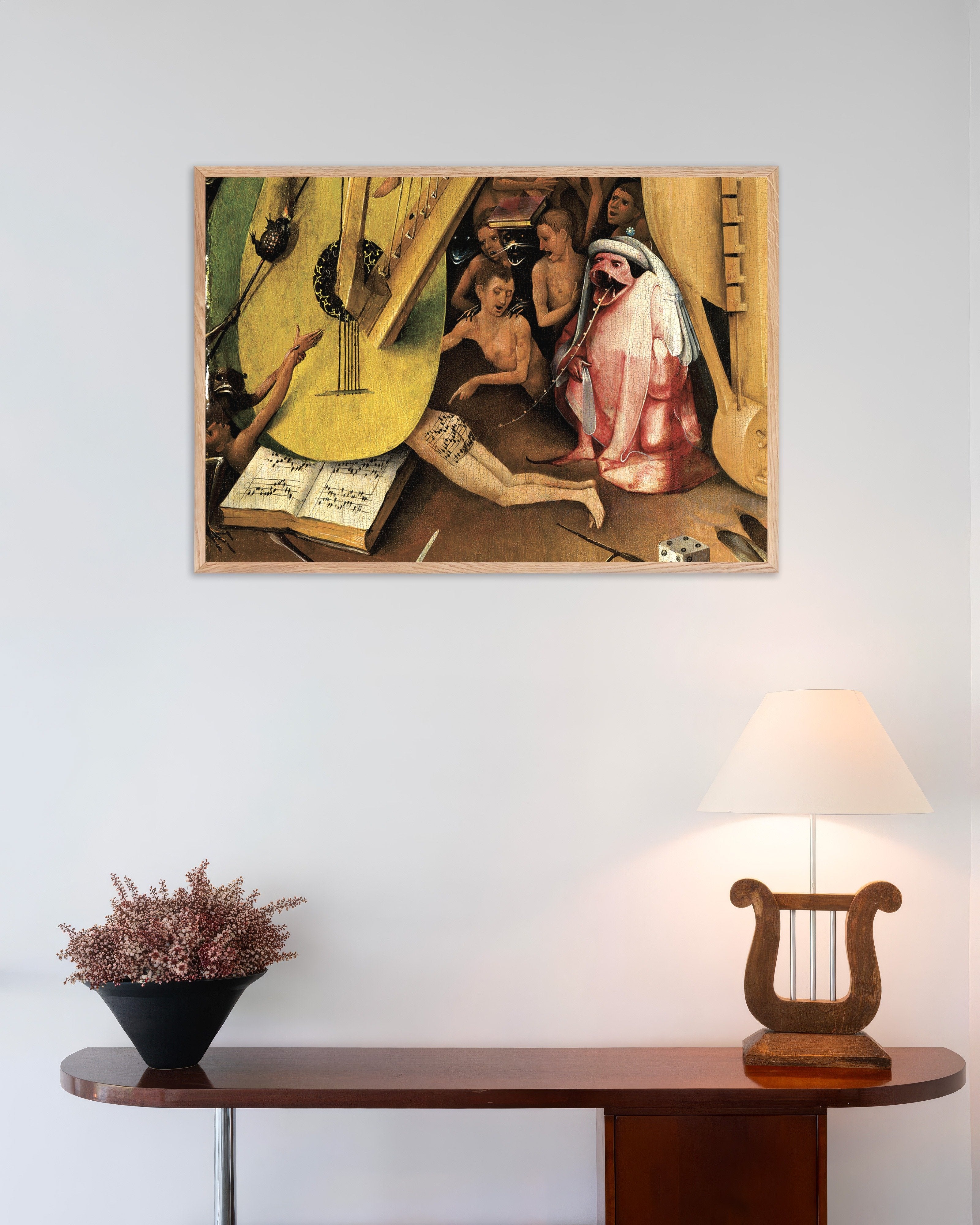 Poster of Detail from The Garden of Earthly Delights: the butt music of hell, with natural wooden frame