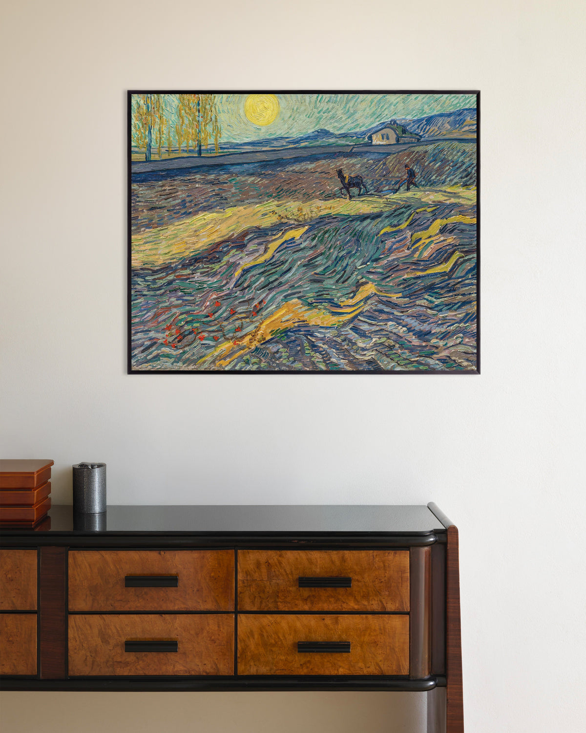 Poster de Campo vedado com lavrador (1889), de Vincent van Gogh, com moldura metálica