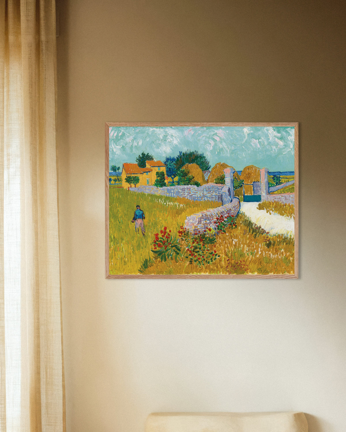 Poster de Casa de campo na Provença (1888), de Vincent van Gogh, com moldura de madeira natural