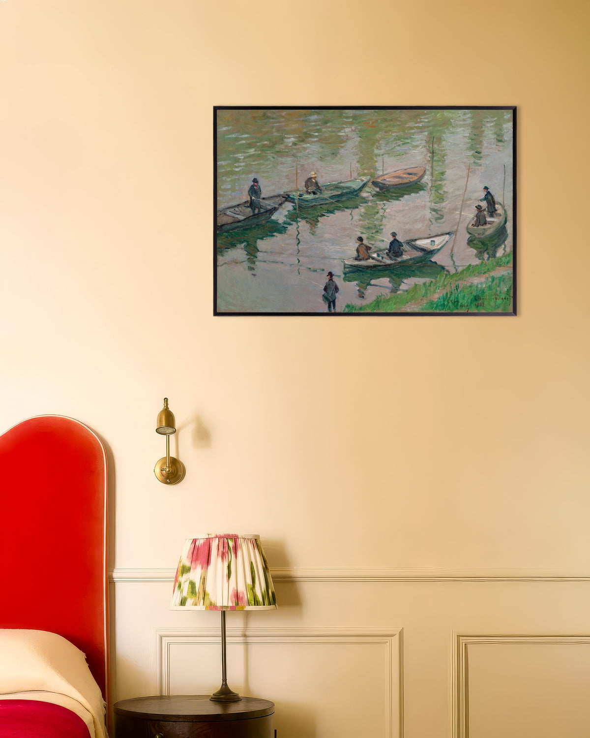 Poster Pescadores no Sena em Poissy (1882), de Claude Monet, com moldura de metal