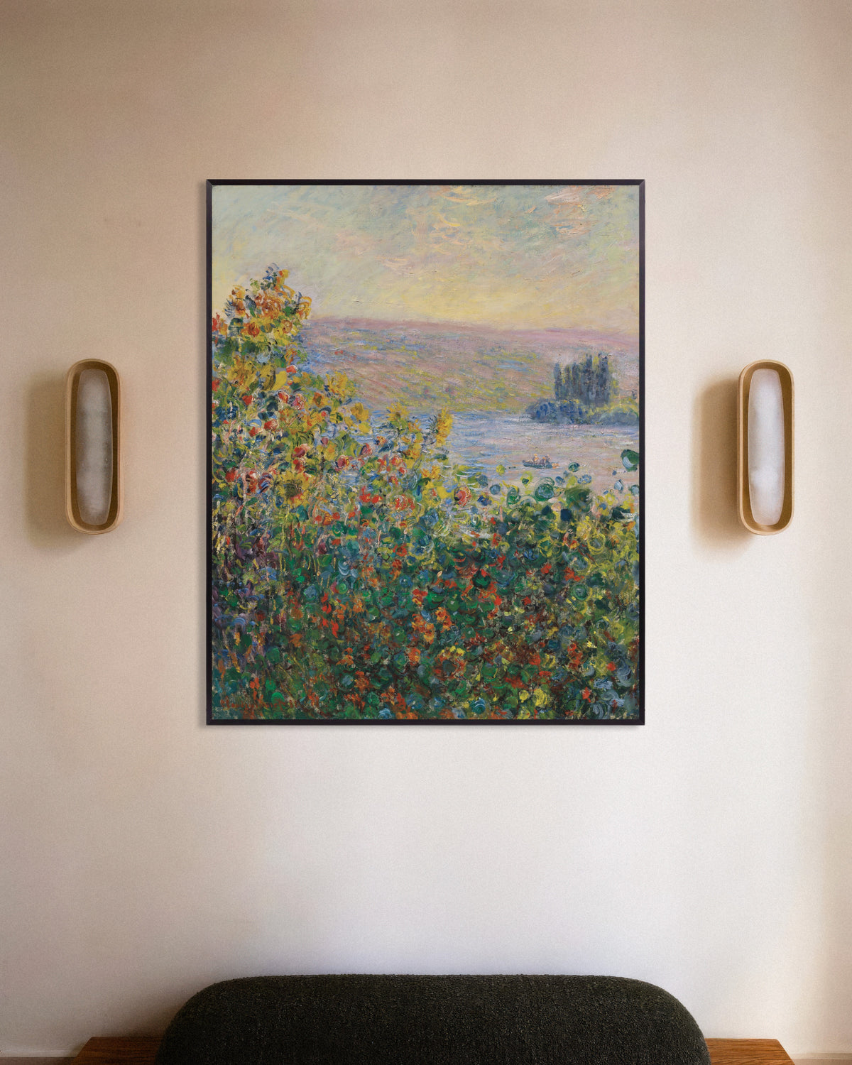 Poster Canteiros de Flores em Vétheuil (1881), de Claude Monet, com moldura de metal