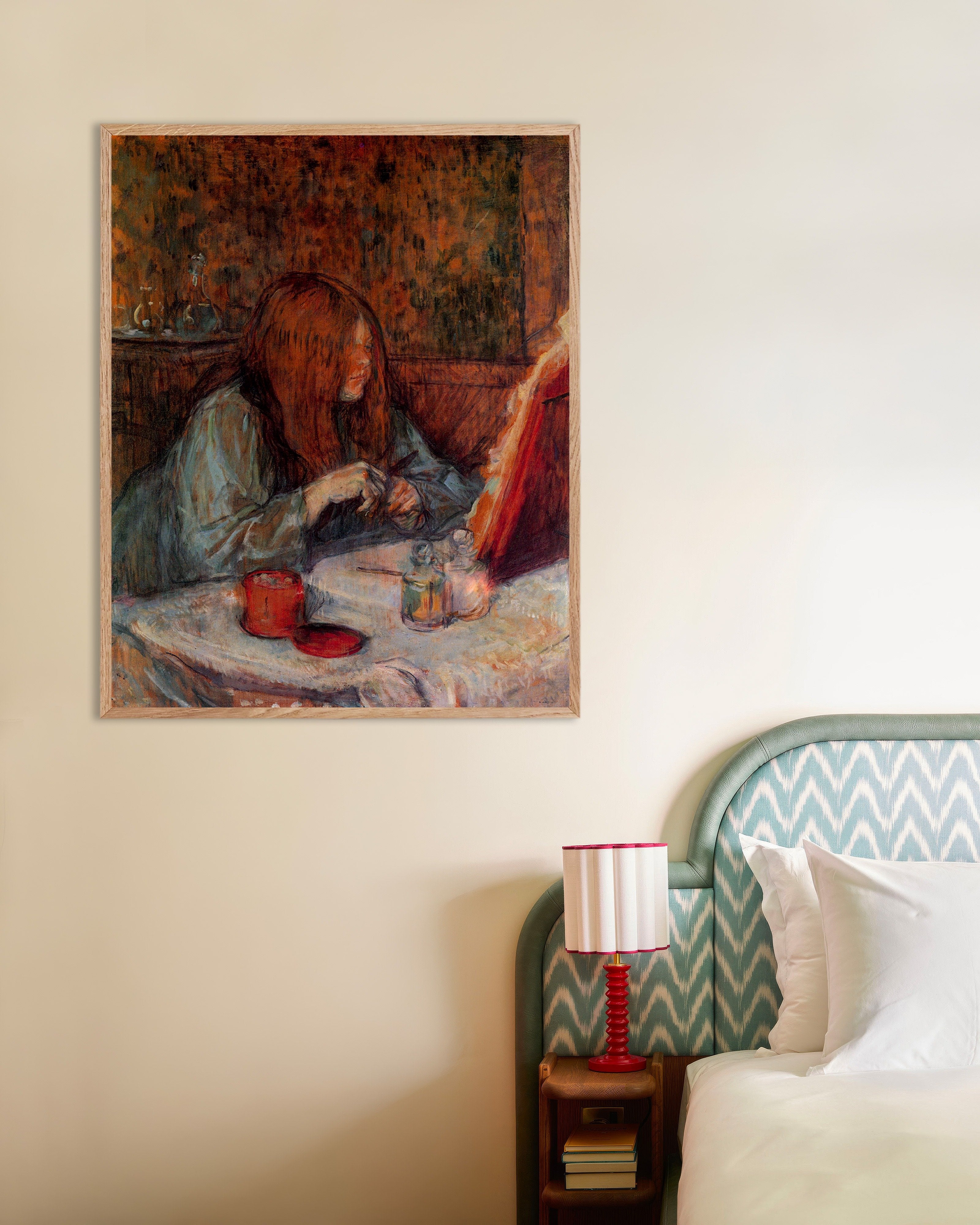 Poster of Girl at her toilet by Henri de Toulouse-Lautrec, 1898, with natural wooden frame