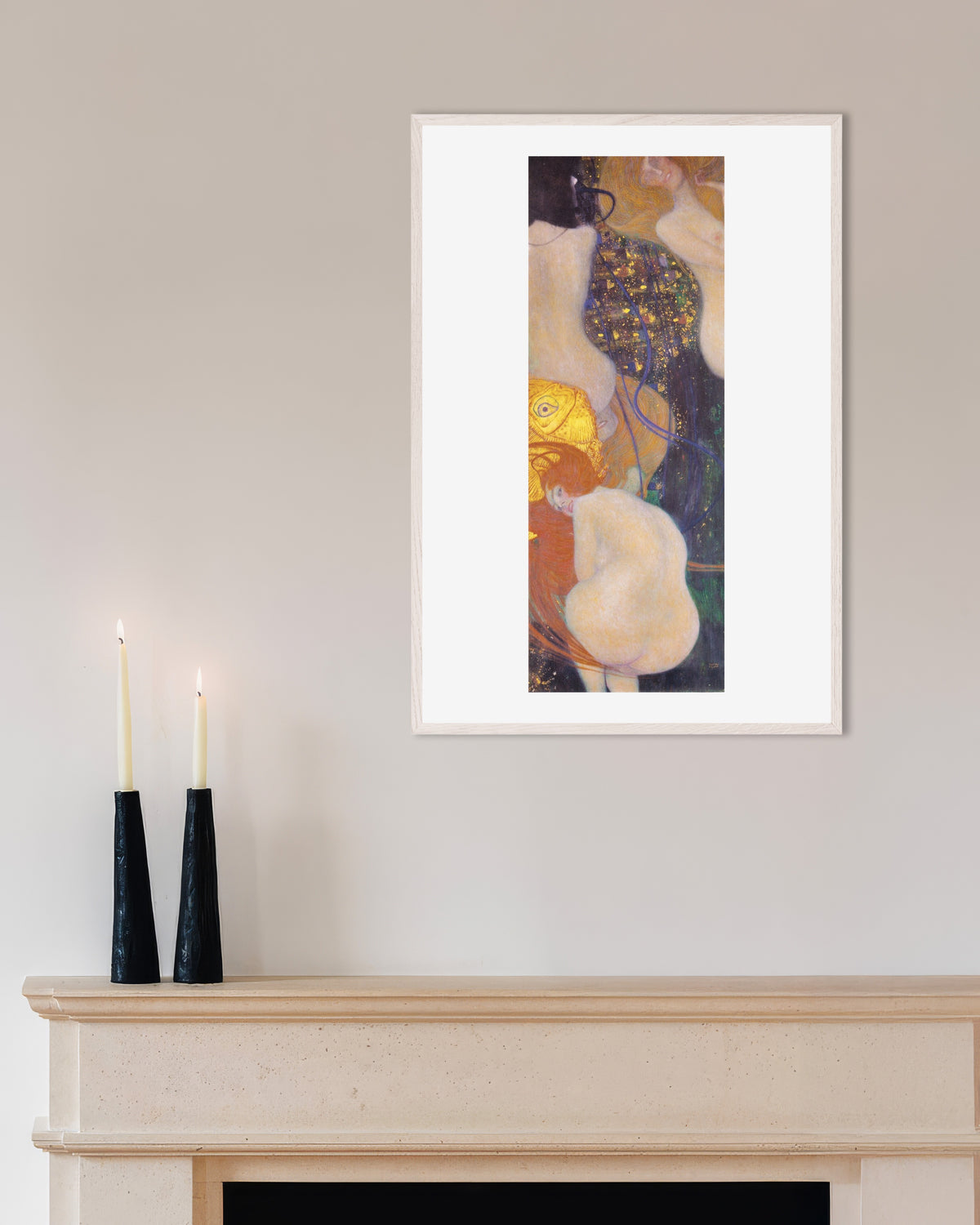 Poster Peixes Dourados (1901–1902), de Gustav Klimt, com moldura de madeira branca