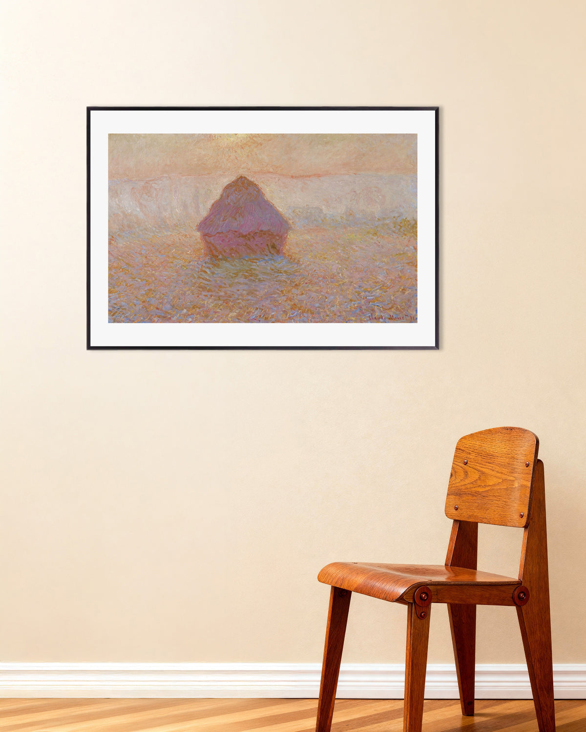 Poster Meda, Sol na Névoa (1891), de Claude Monet, com moldura de metal