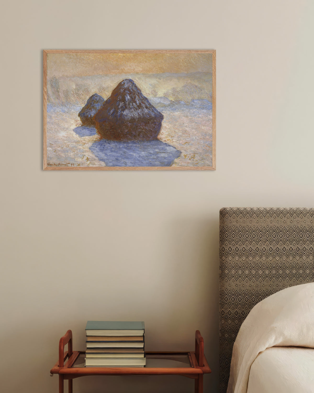 Poster Medas, Efeito de Neve (1891), de Claude Monet, com moldura de madeira natural