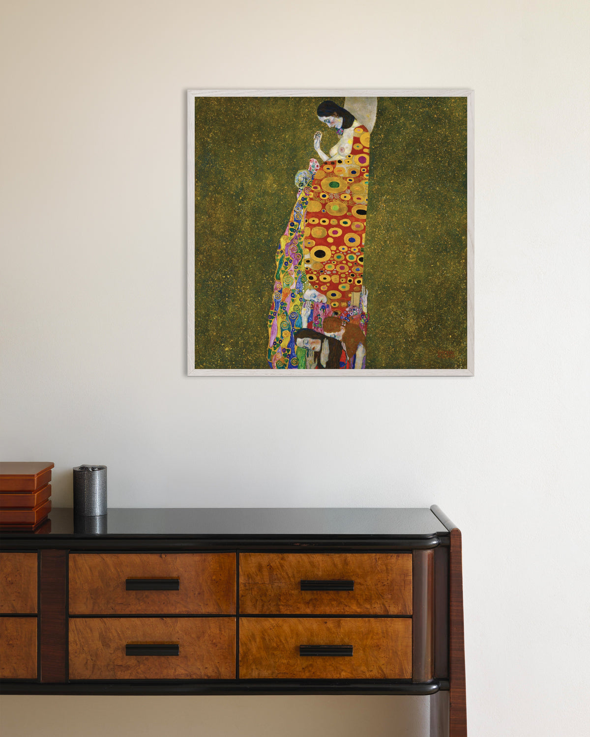 Poster A Esperança II (1907–1908), de Gustav Klimt, com moldura de madeira branca