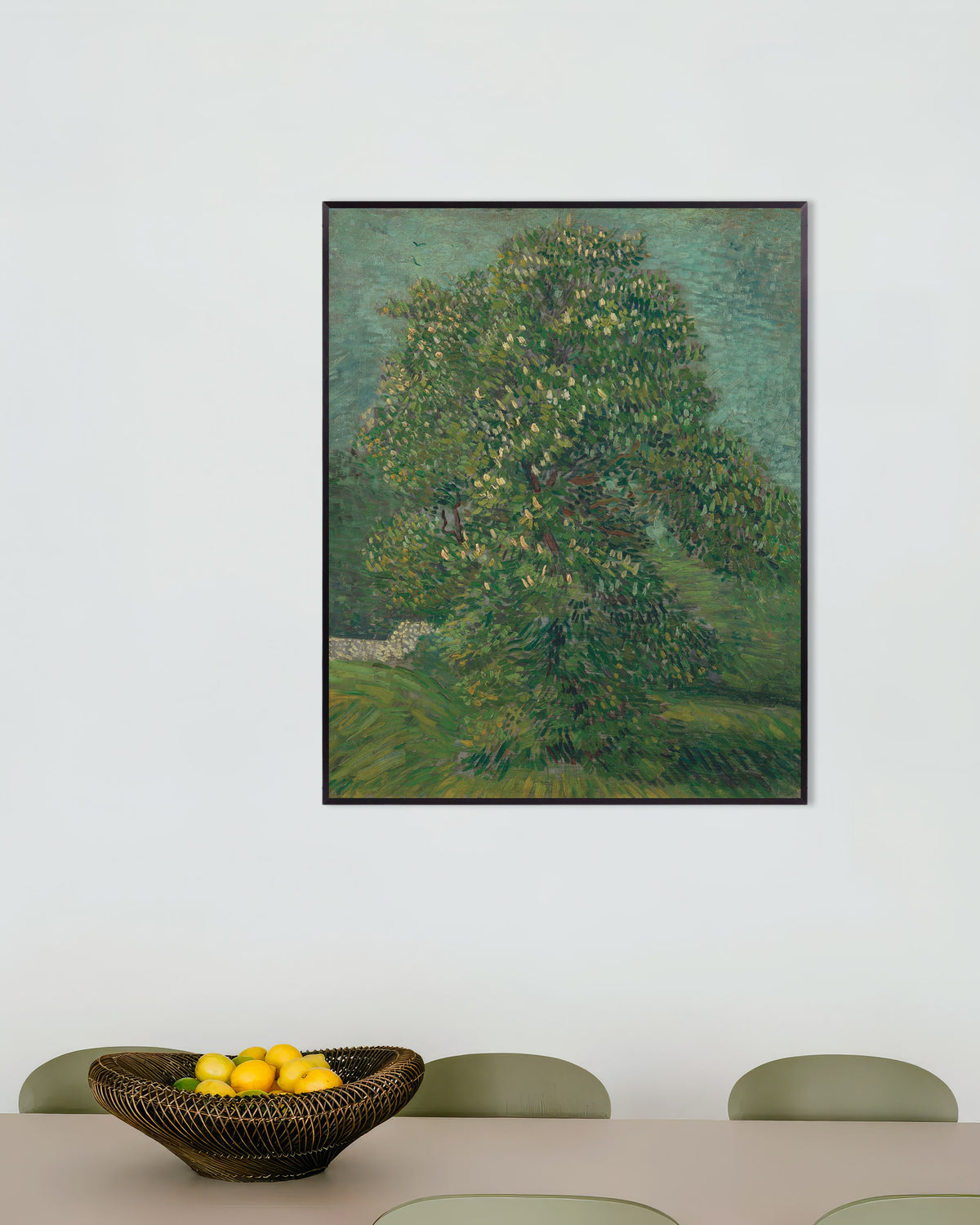 Poster de Castanheiro-da-Índia em flor (1887), de Vincent van Gogh, com moldura metálica