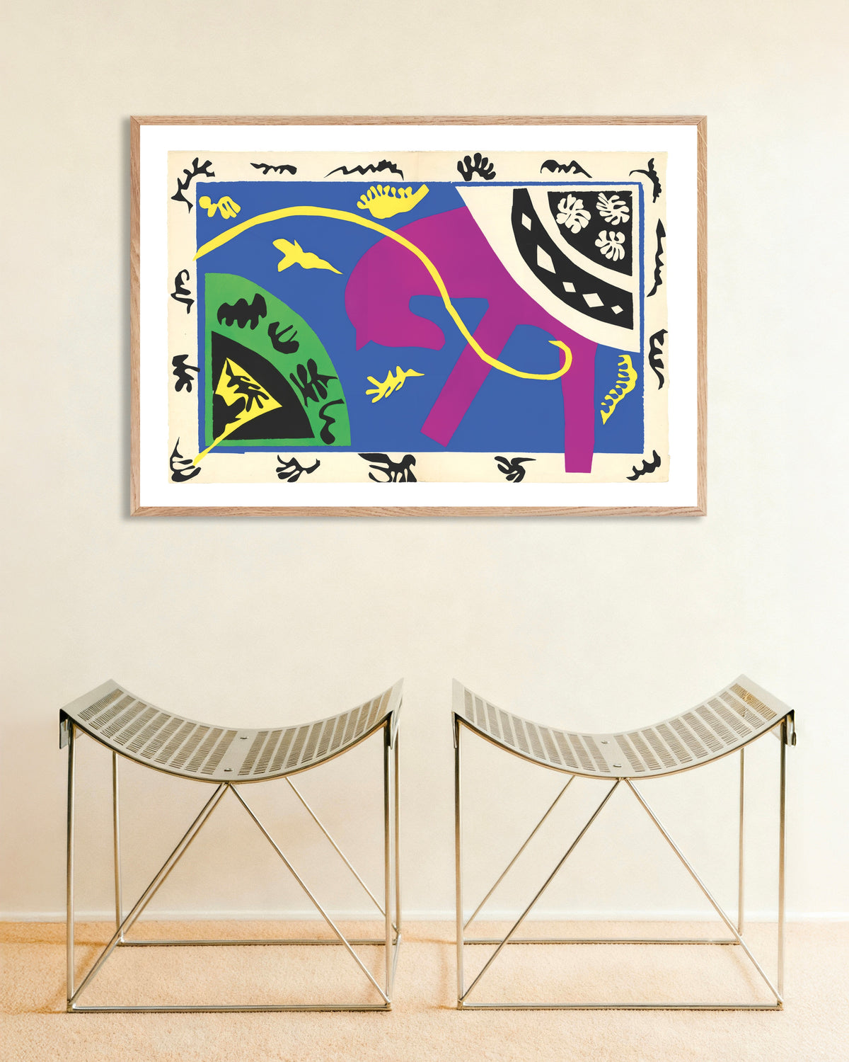 Poster Cavalo, Cavaleiro e Palhaço (Jazz, 1947), de Henri Matisse, com moldura de madeira natural