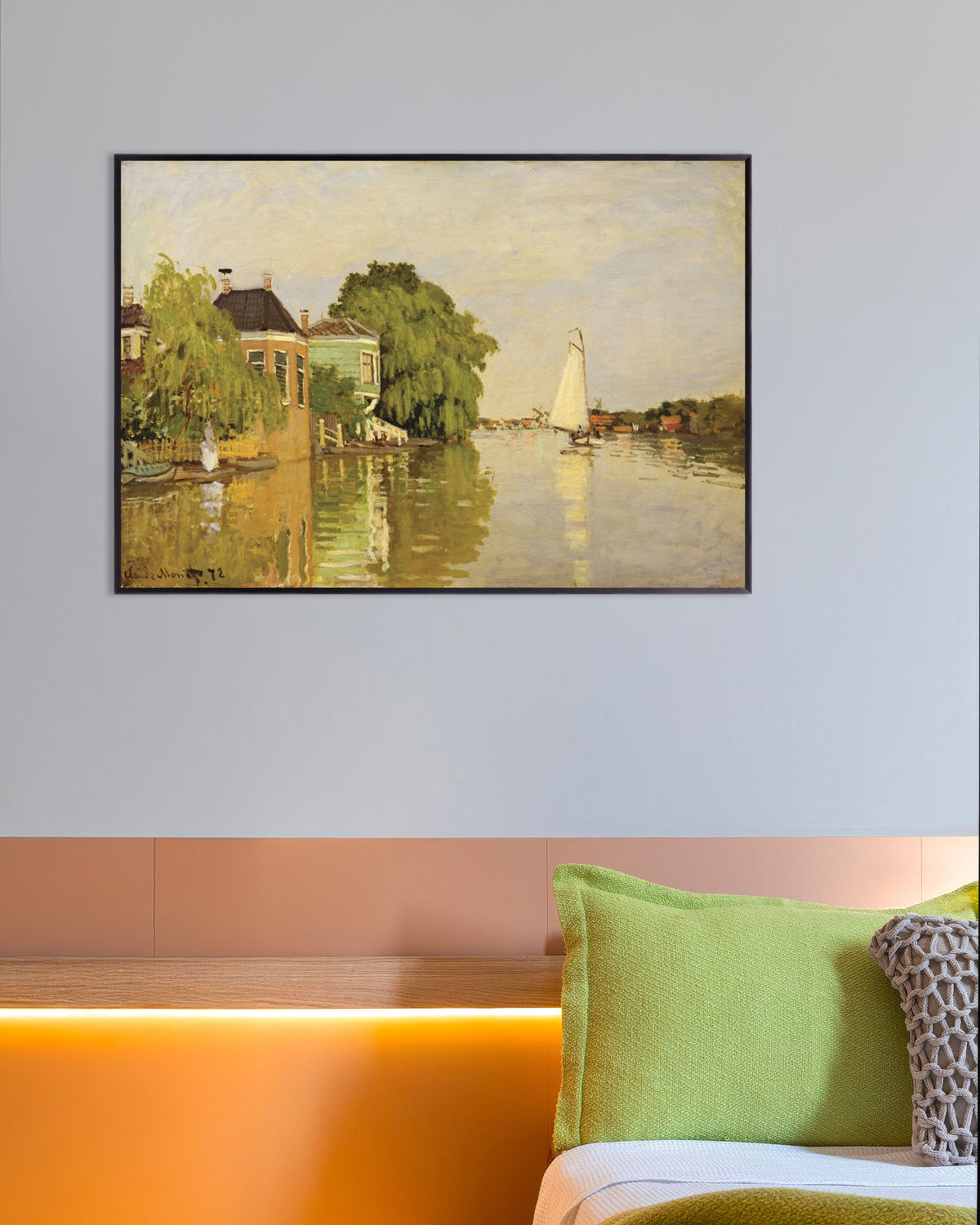 Poster Casas no Achterzaan (1871), de Claude Monet, com moldura de metal