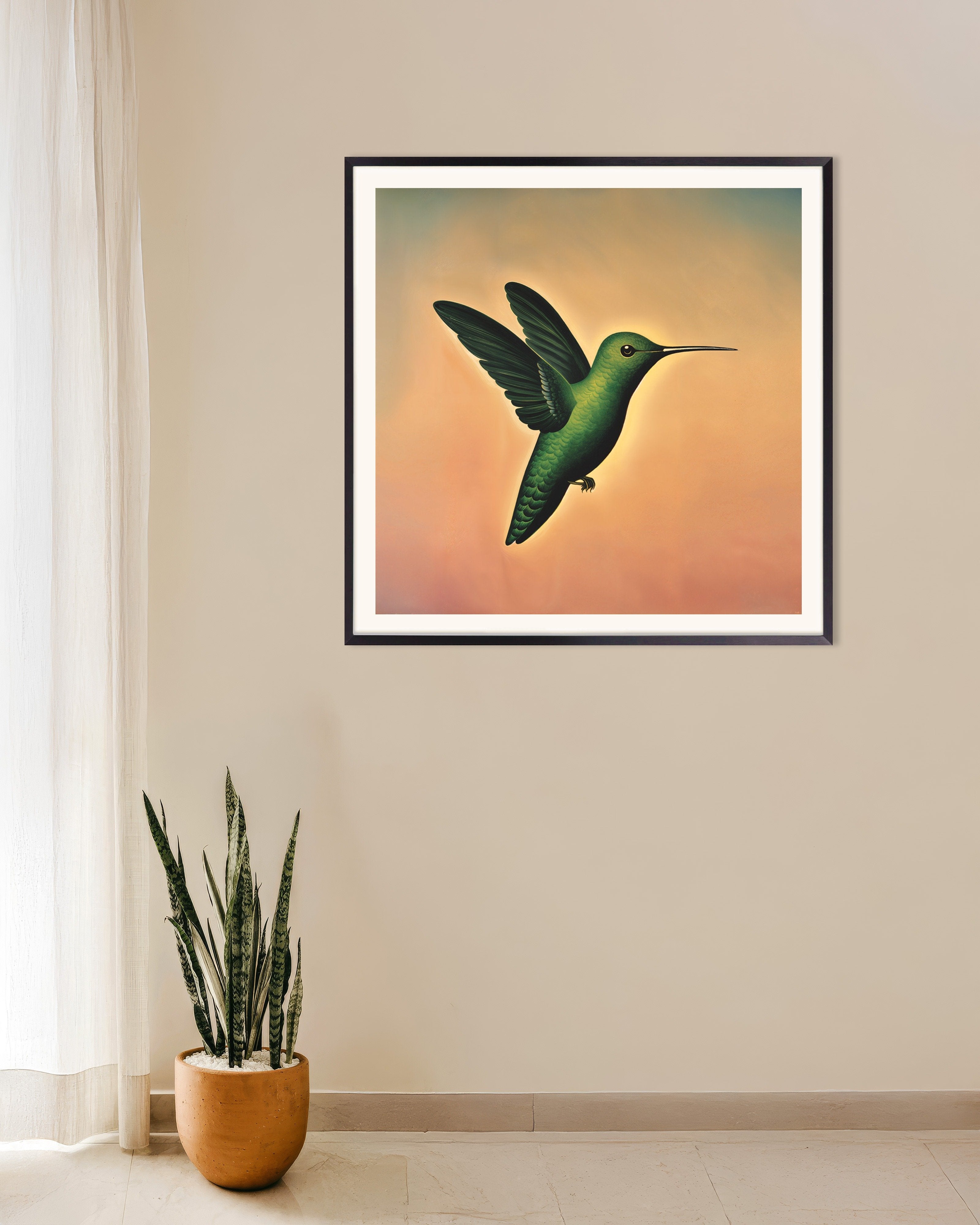 Poster of Hummingbird in Soft Sky Poster, with metal frame