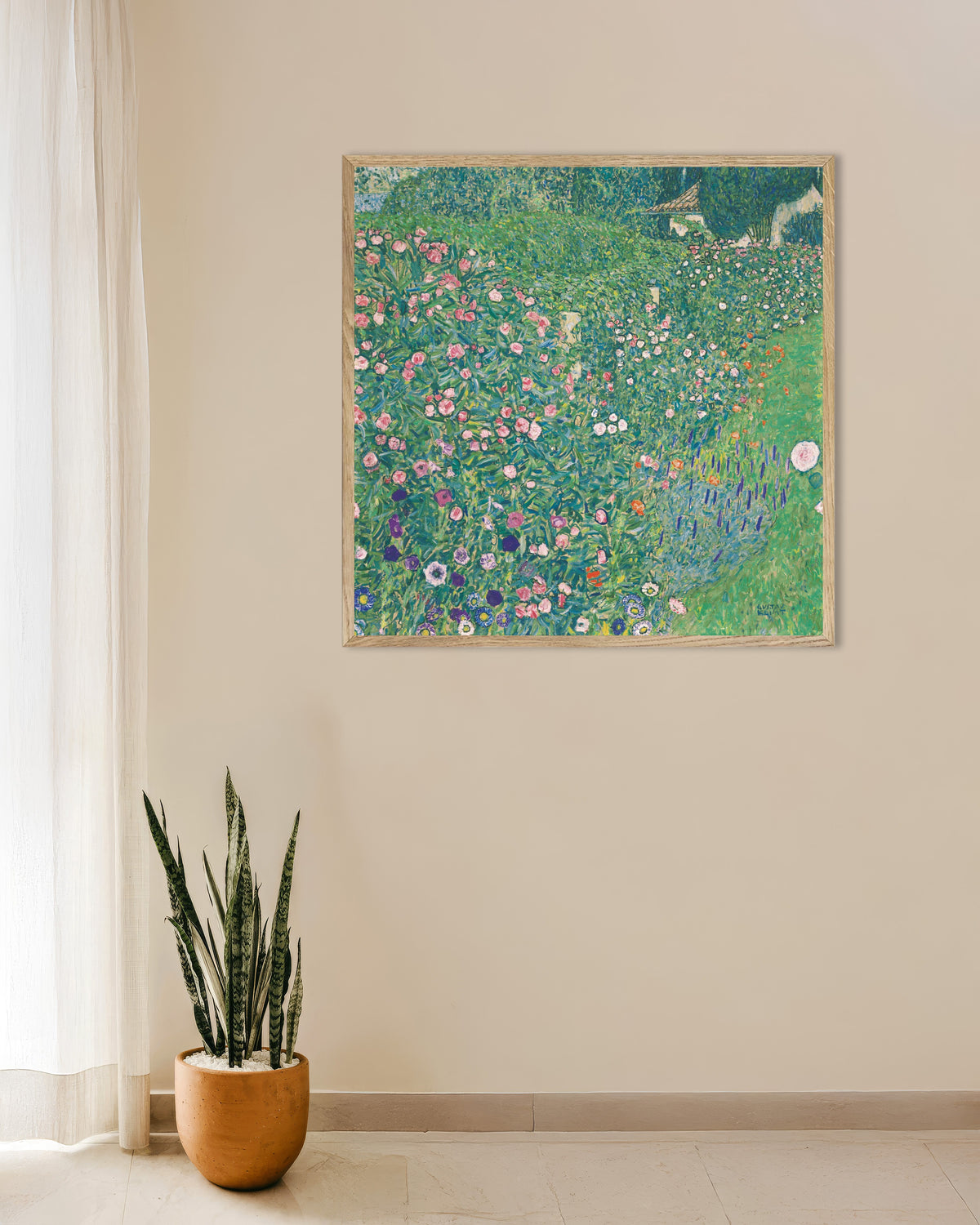 Poster Paisagem de Jardim Italiano (1913), de Gustav Klimt, com moldura de madeira natural