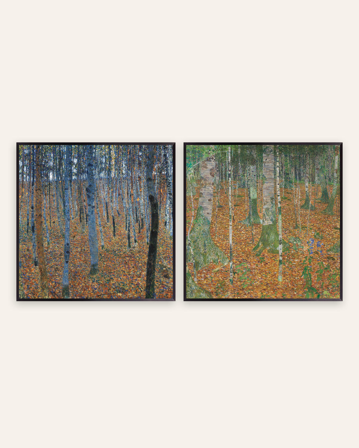 Posters de Klimt, conjunto de 2: Bosque de Faias I e Bosque de Bétulas, com molduras de metal preto
