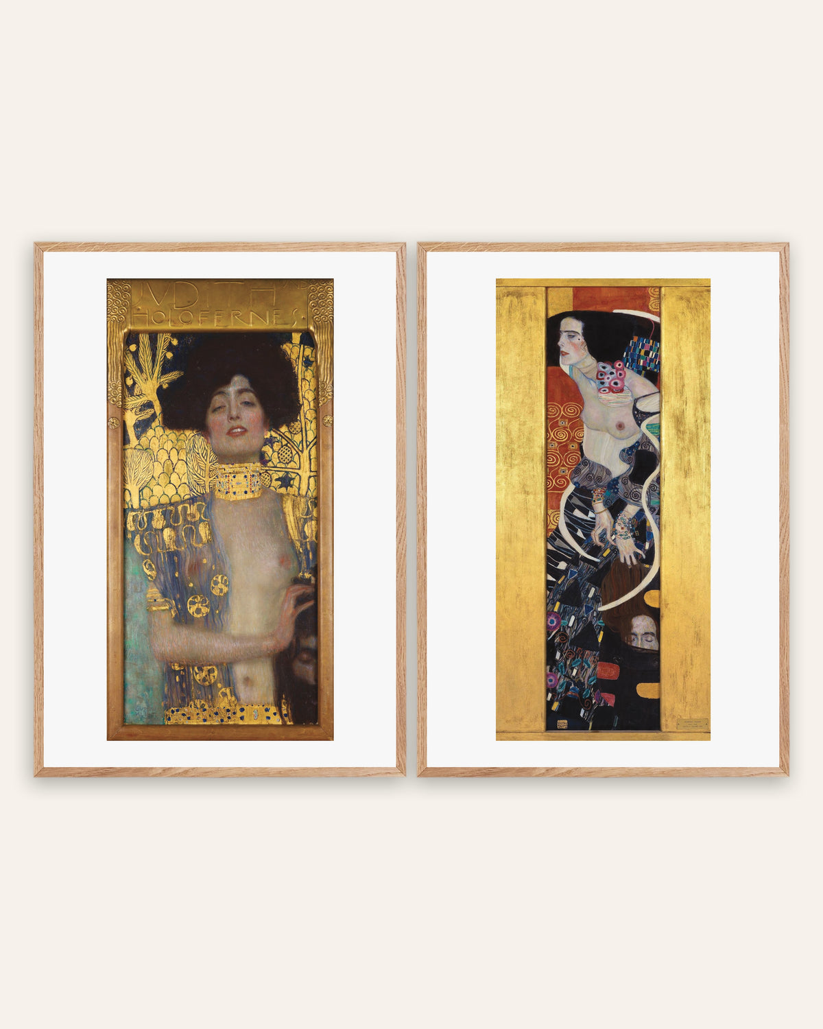 Posters de Klimt, conjunto de 2: Judite I e Judite II, com molduras de carvalho natural