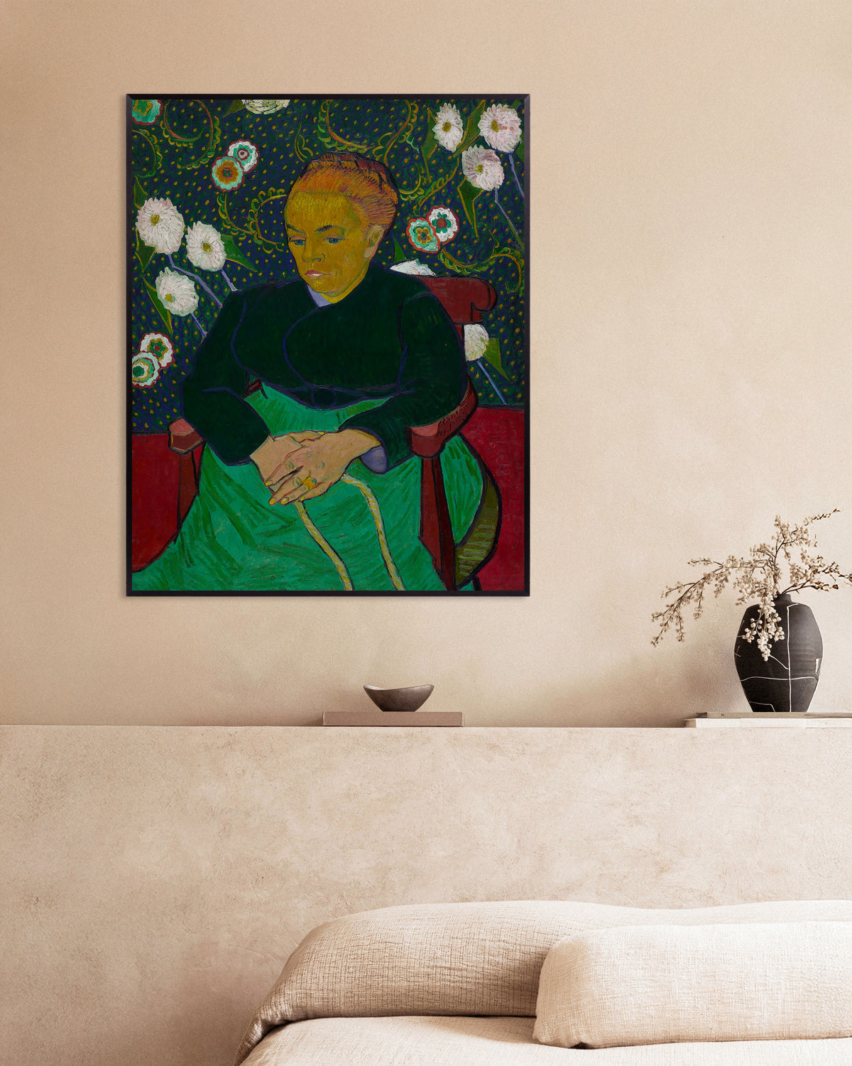 Poster de La Berceuse, Madame Roulin a embalar o berço (1889), de Vincent van Gogh, com moldura metálica