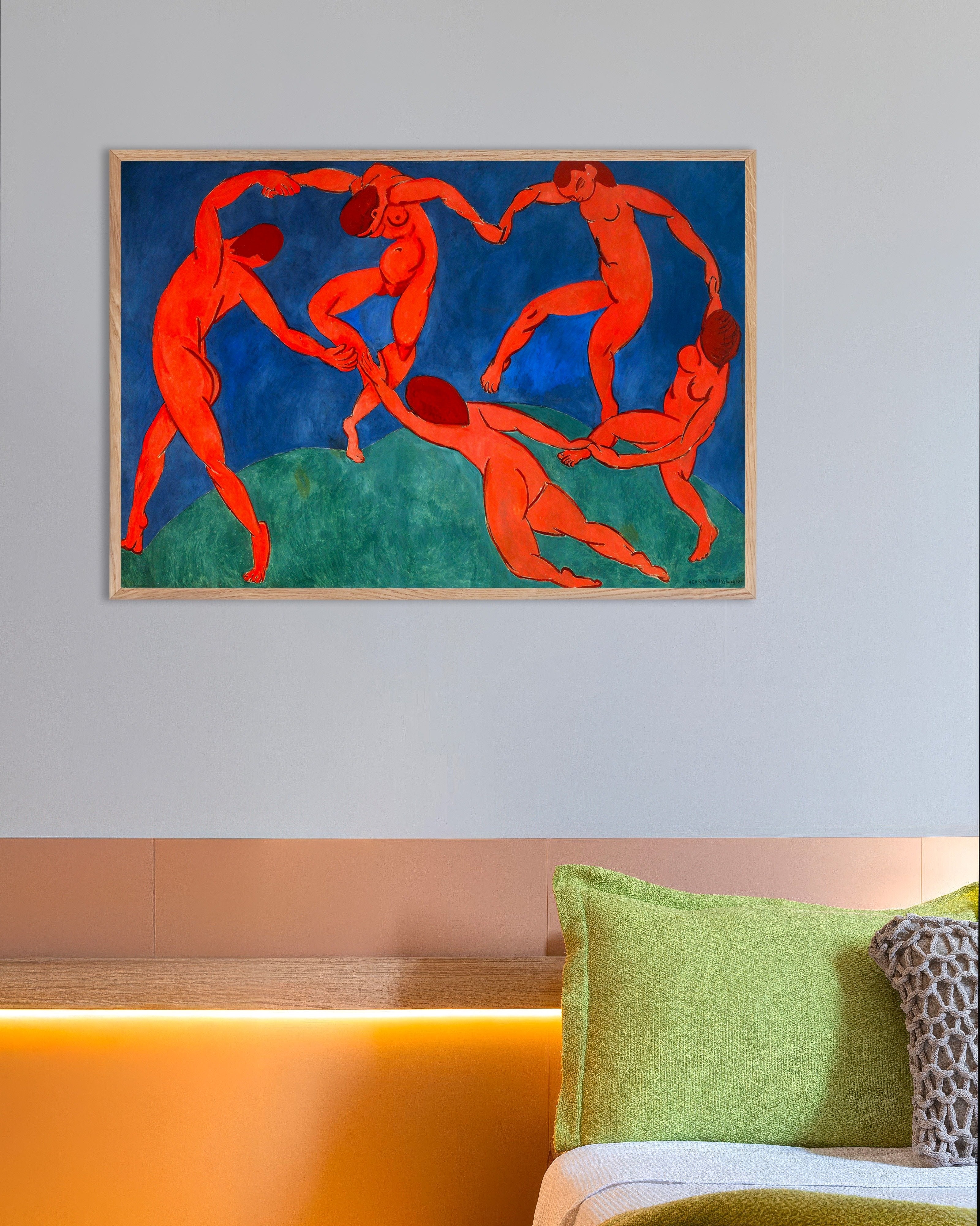 Poster of La danse II (1910) by Henri Matisse, with natural wooden frame