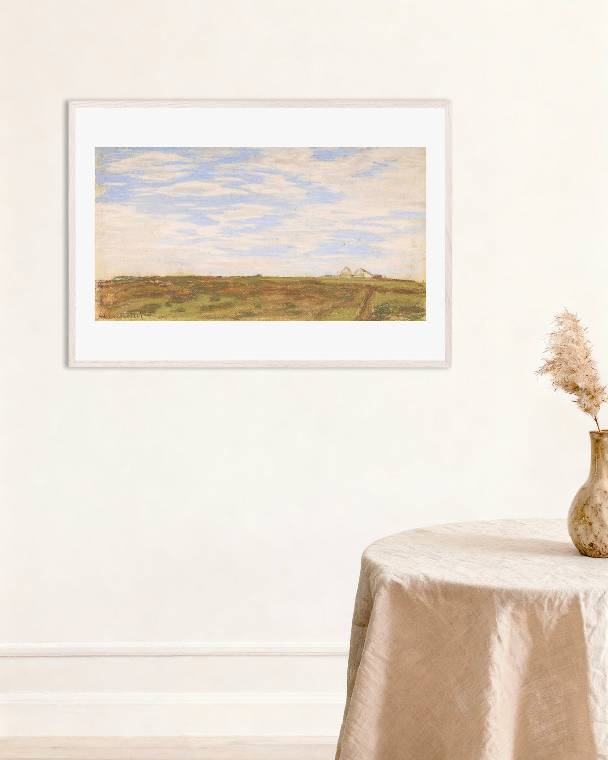 Poster Paisagem (1864–1866), de Claude Monet, com moldura de madeira branca