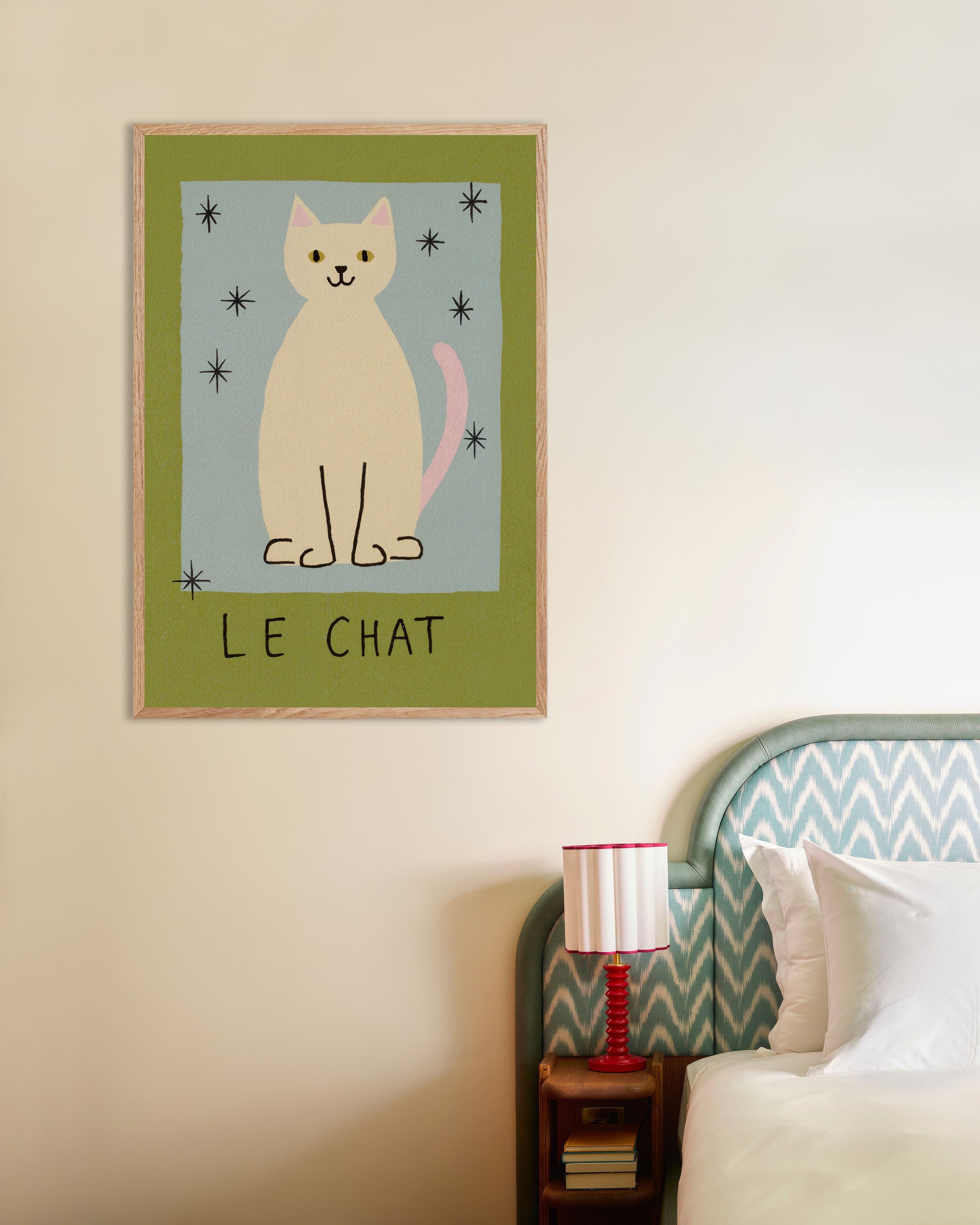 Poster of Le Chat - Mid-Century Cat Poster, with natural wooden frame