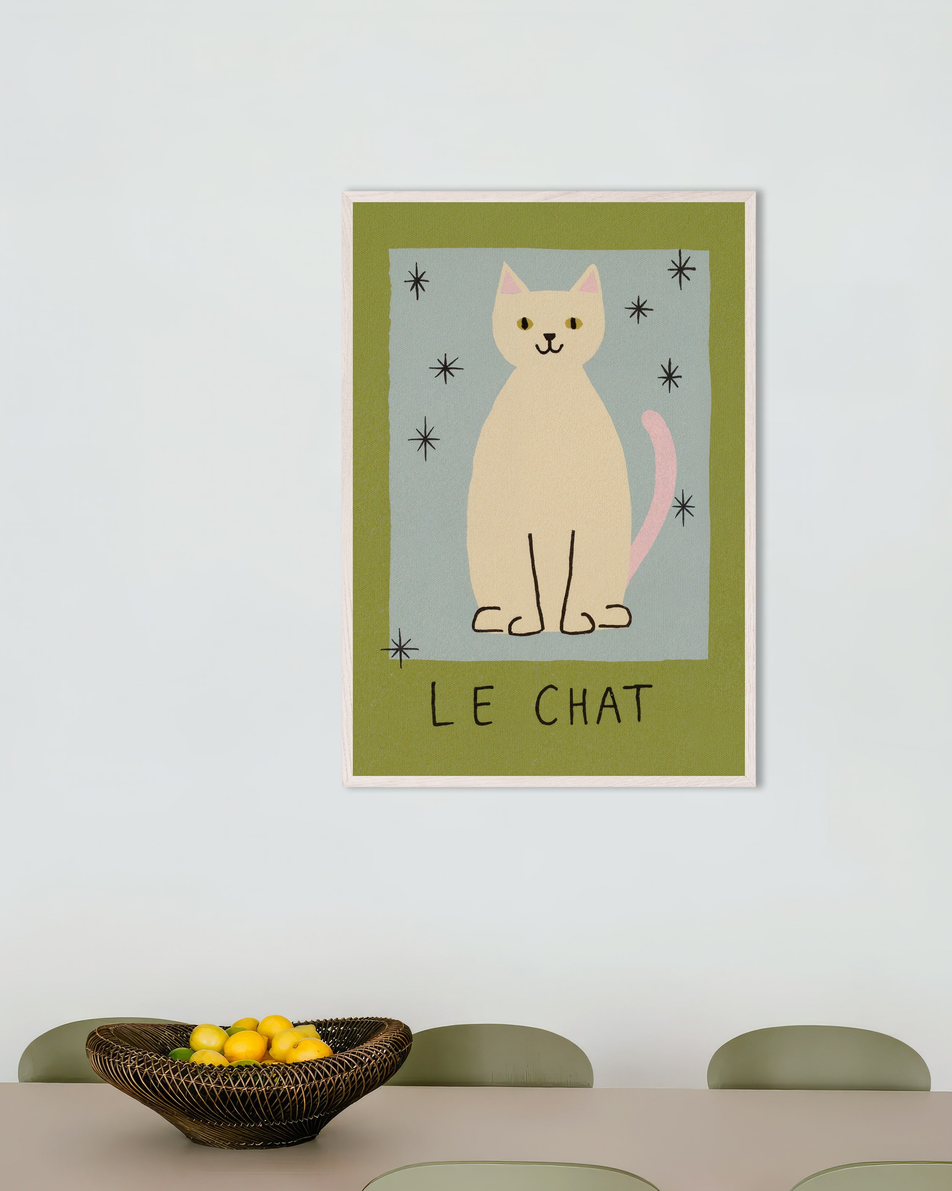 Poster of Le Chat - Mid-Century Cat Poster, with white wooden frame
