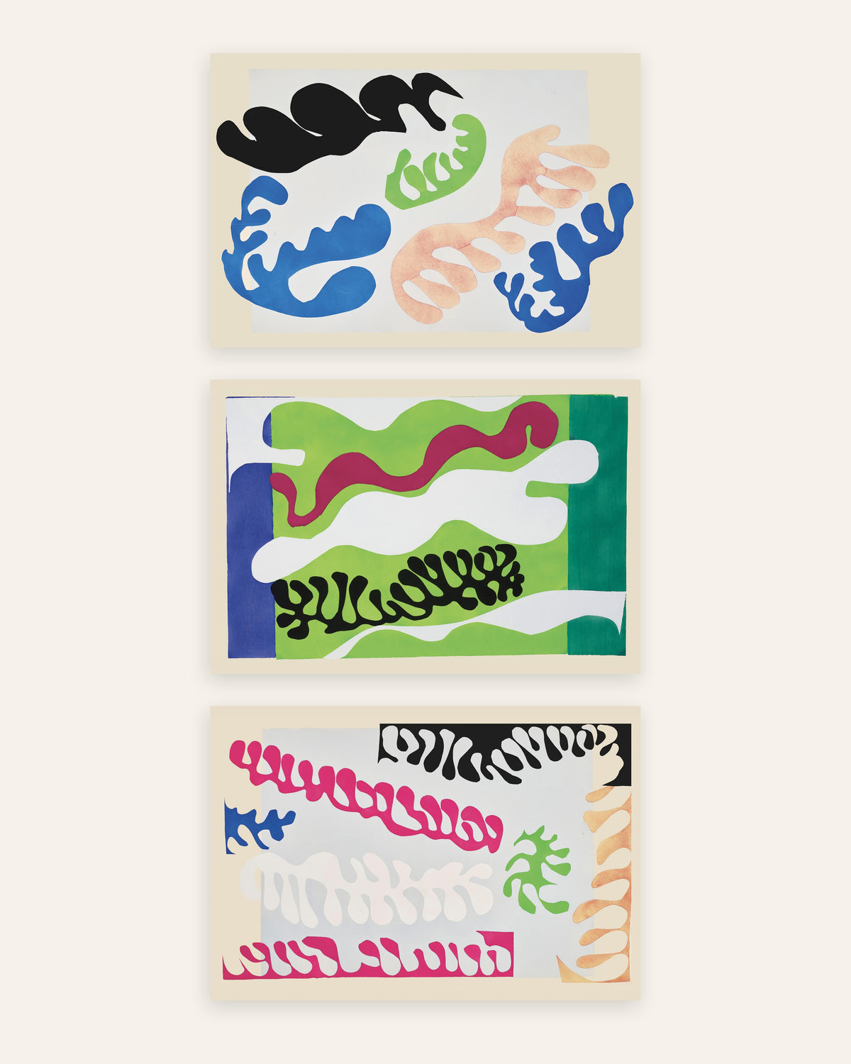 Posters de Matisse Jazz, conjunto de 3: A Lagoa em azul, verde e rosa, sem moldura