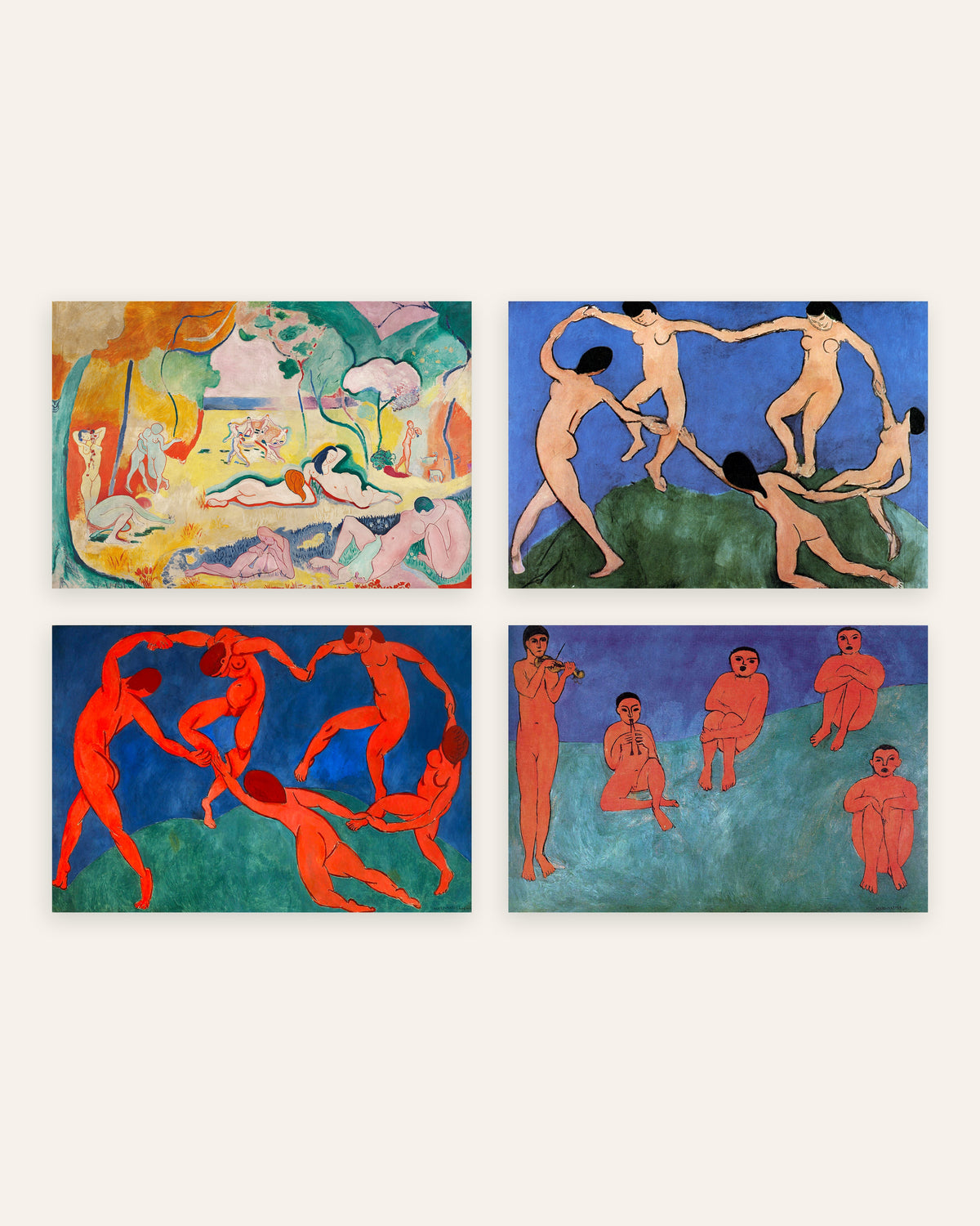 Posters de Matisse, conjunto de 4: A Alegria de Viver, A dança I e II e Música, sem moldura
