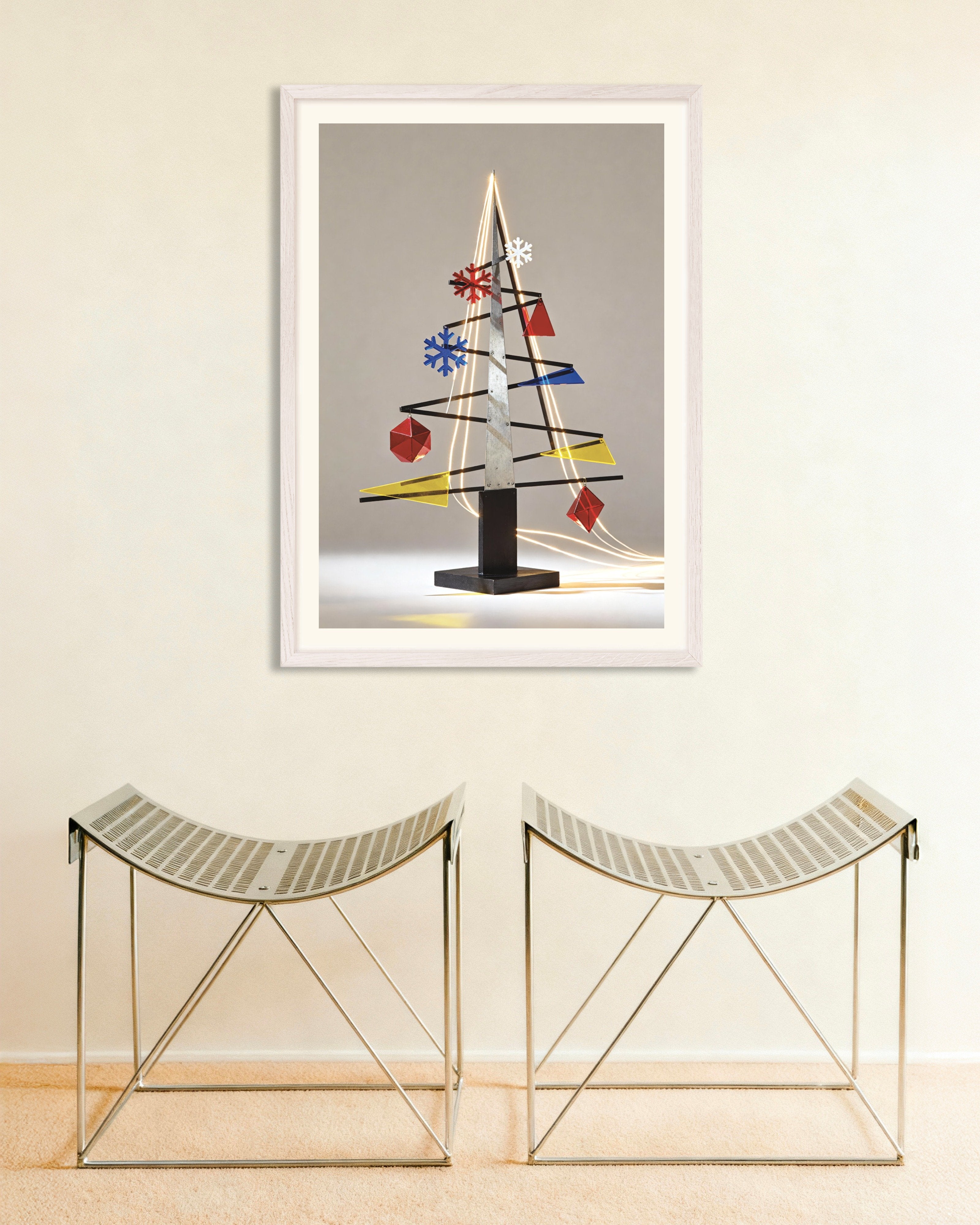 Poster of Modern metal Christmas tree poster, with white wooden frame