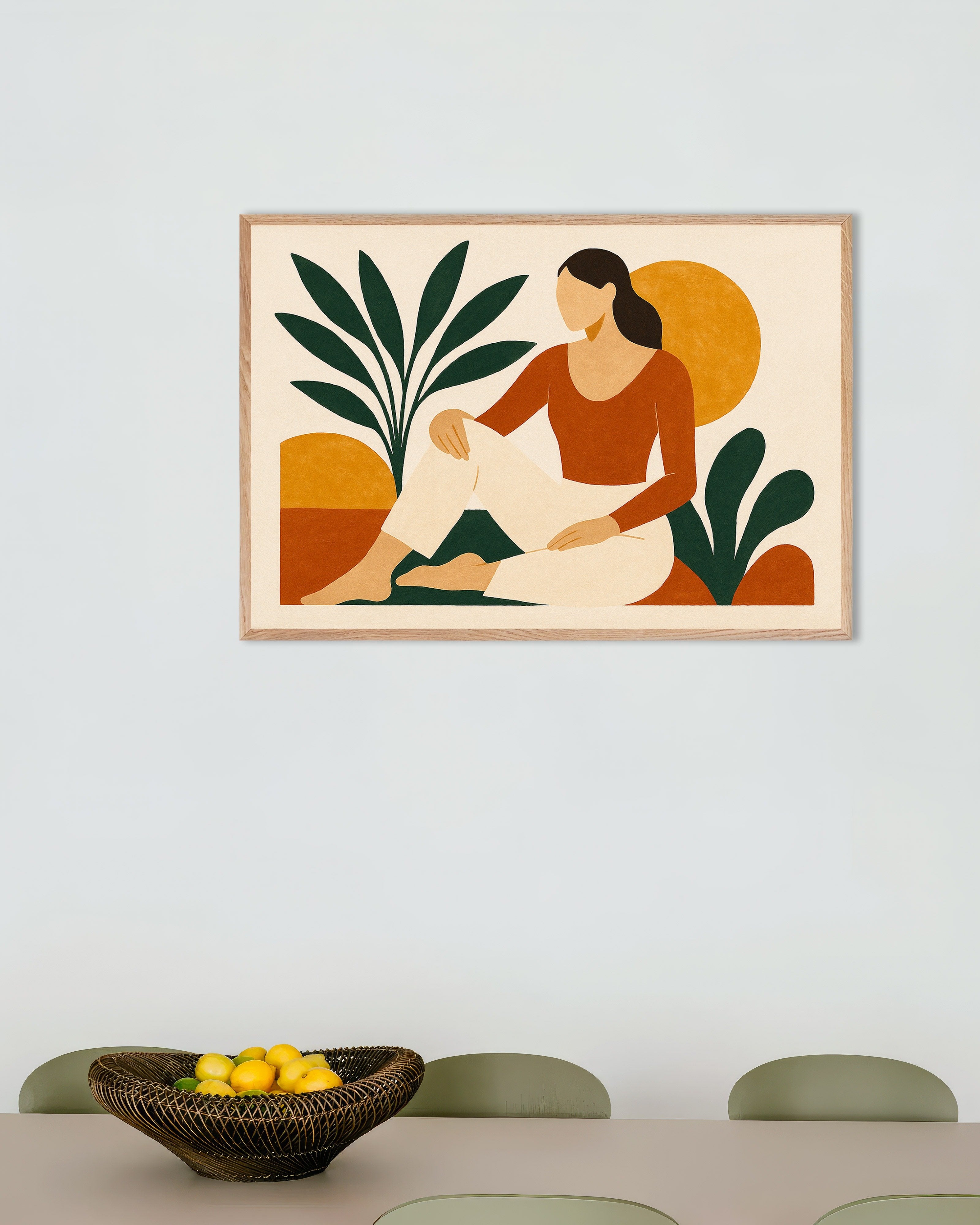 Poster of Modern Odalisque – abstract female figure with plants Poster, with natural wooden frame